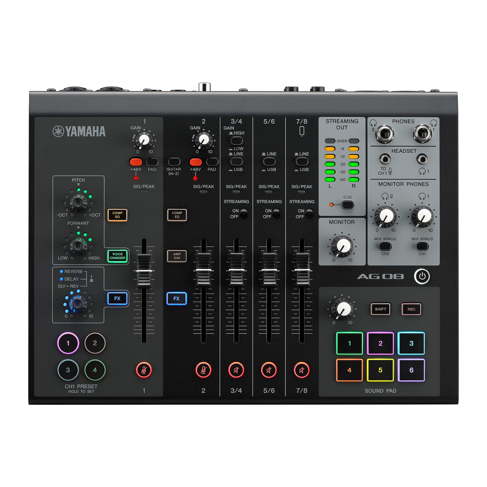 Yamaha AG08-B Black 8-Channel Mixer/USB Interface for IOS/Mac/PC