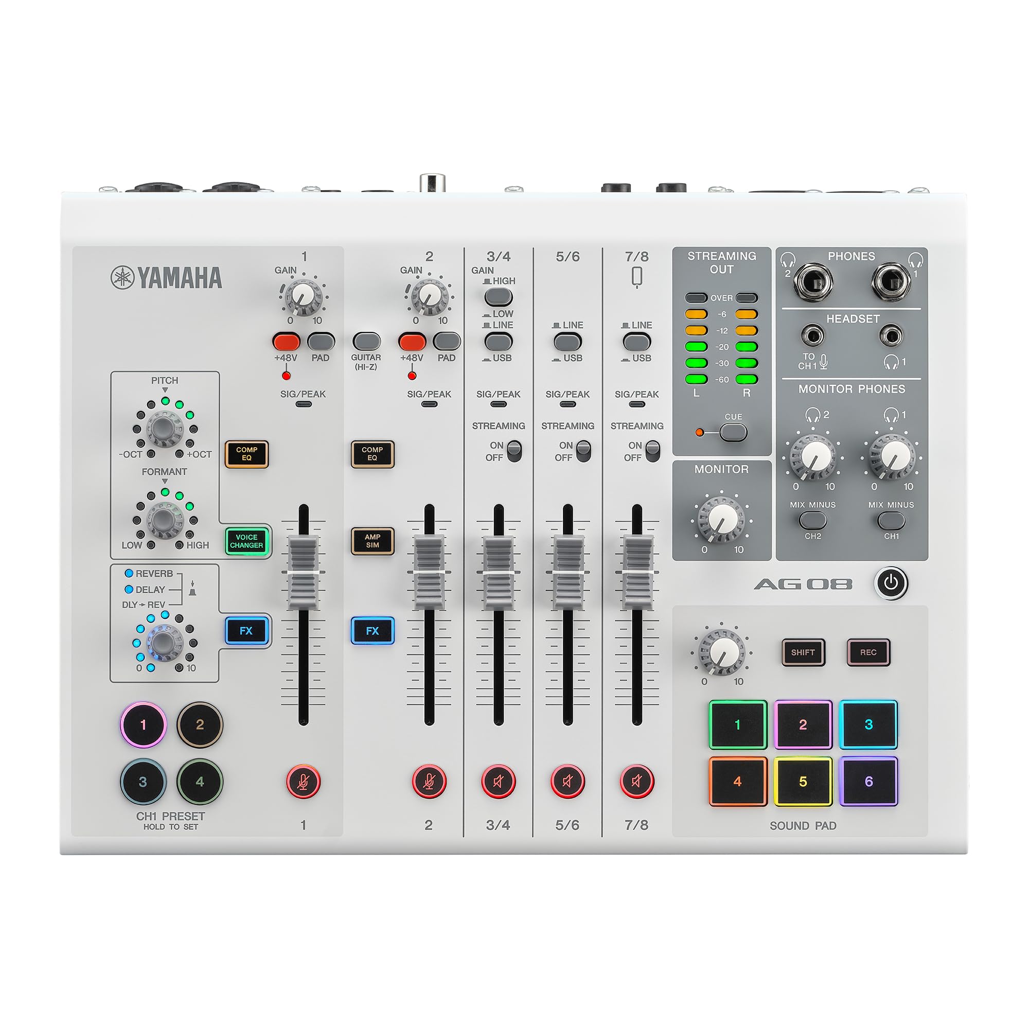 Yamaha AG08-W White 8-Channel Mixer/USB Interface for IOS/Mac/PC