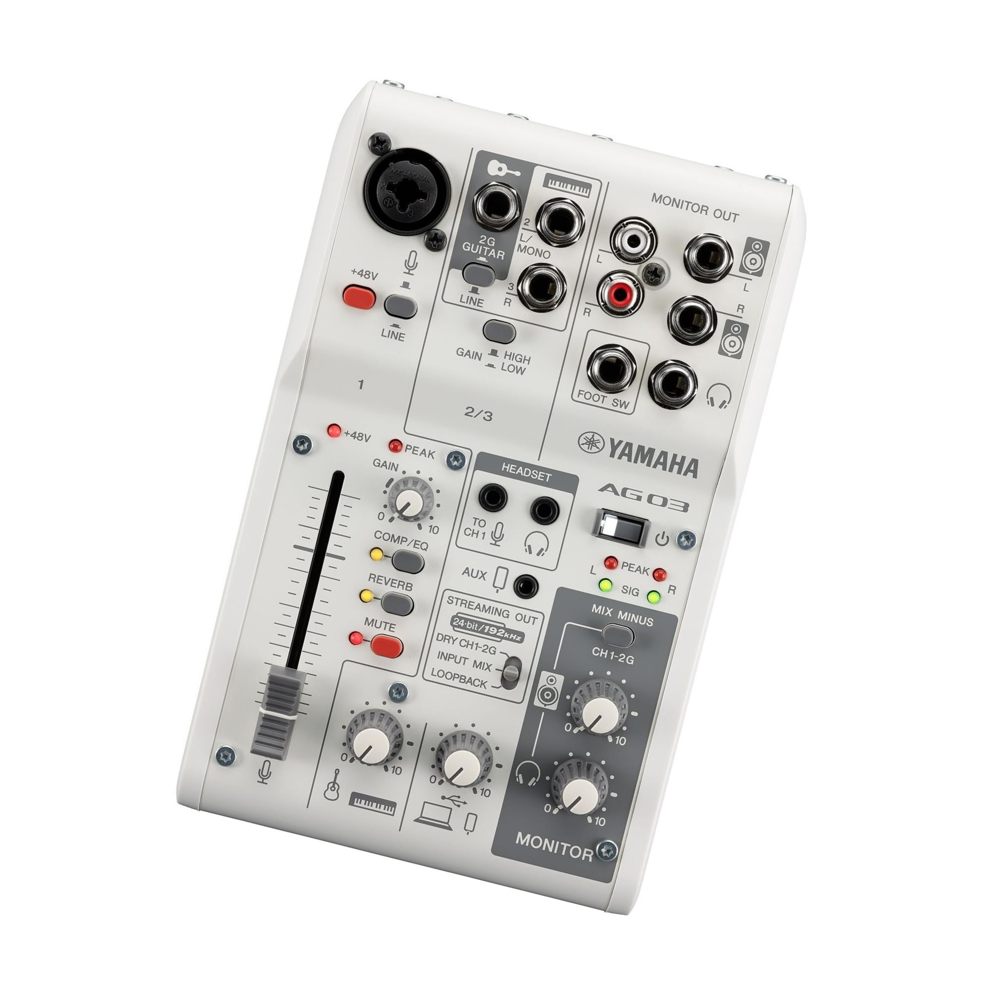 Yamaha AG03MK2 3-Channel Mixer & USB Audio Interface (White)
