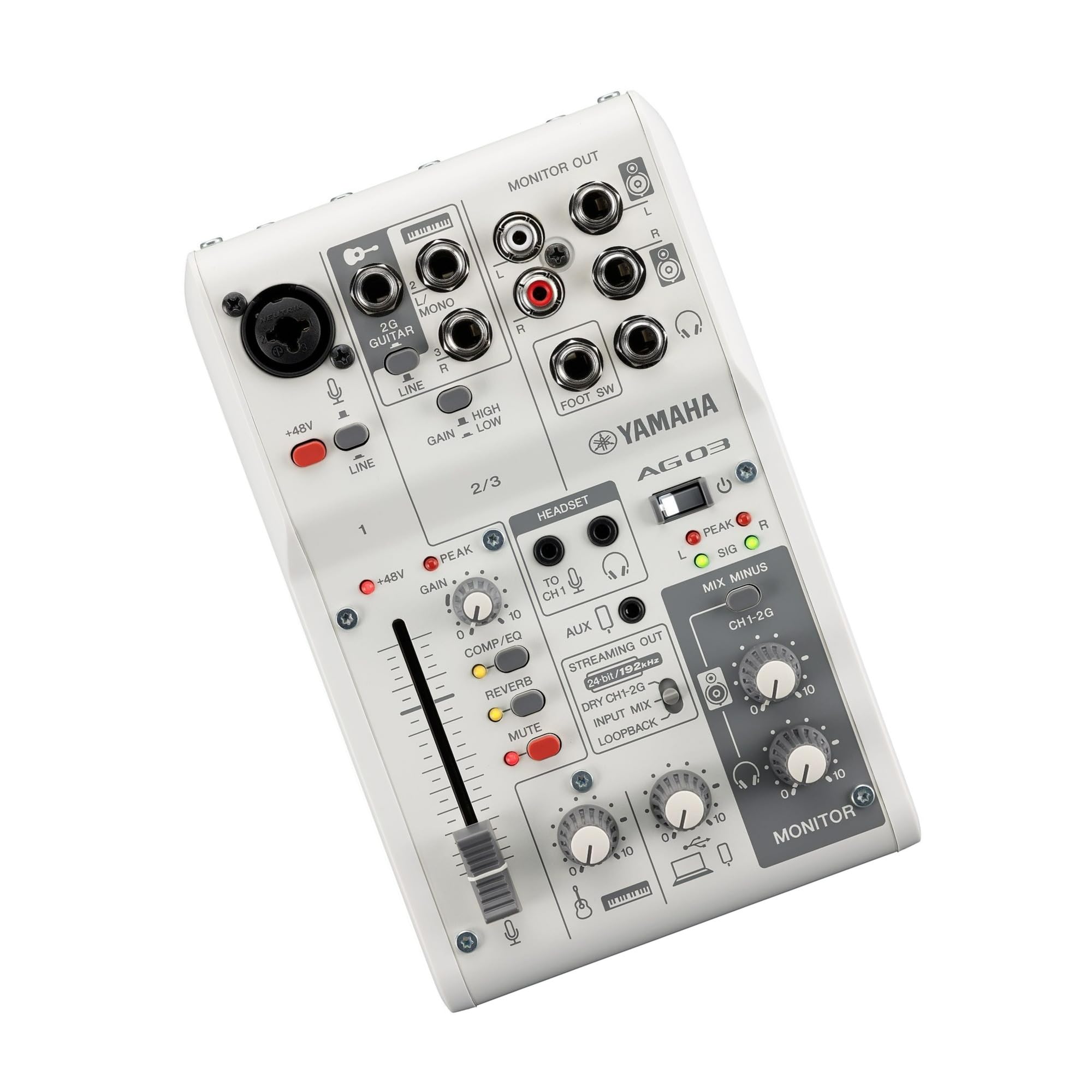 Yamaha AG03MK2 3-Channel Mixer & USB Audio Interface (White)