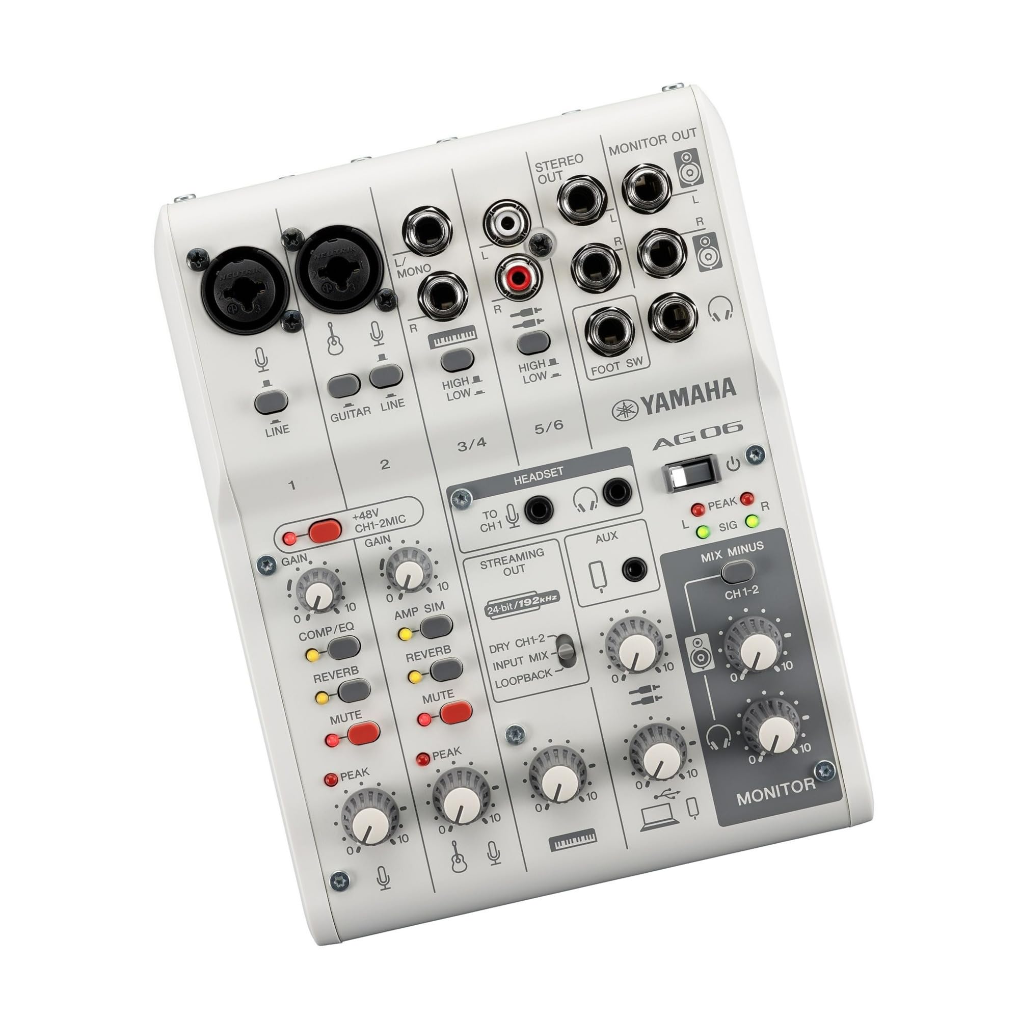 Yamaha AG06MK2 6-Channel Mixer and USB Audio Interface (White)