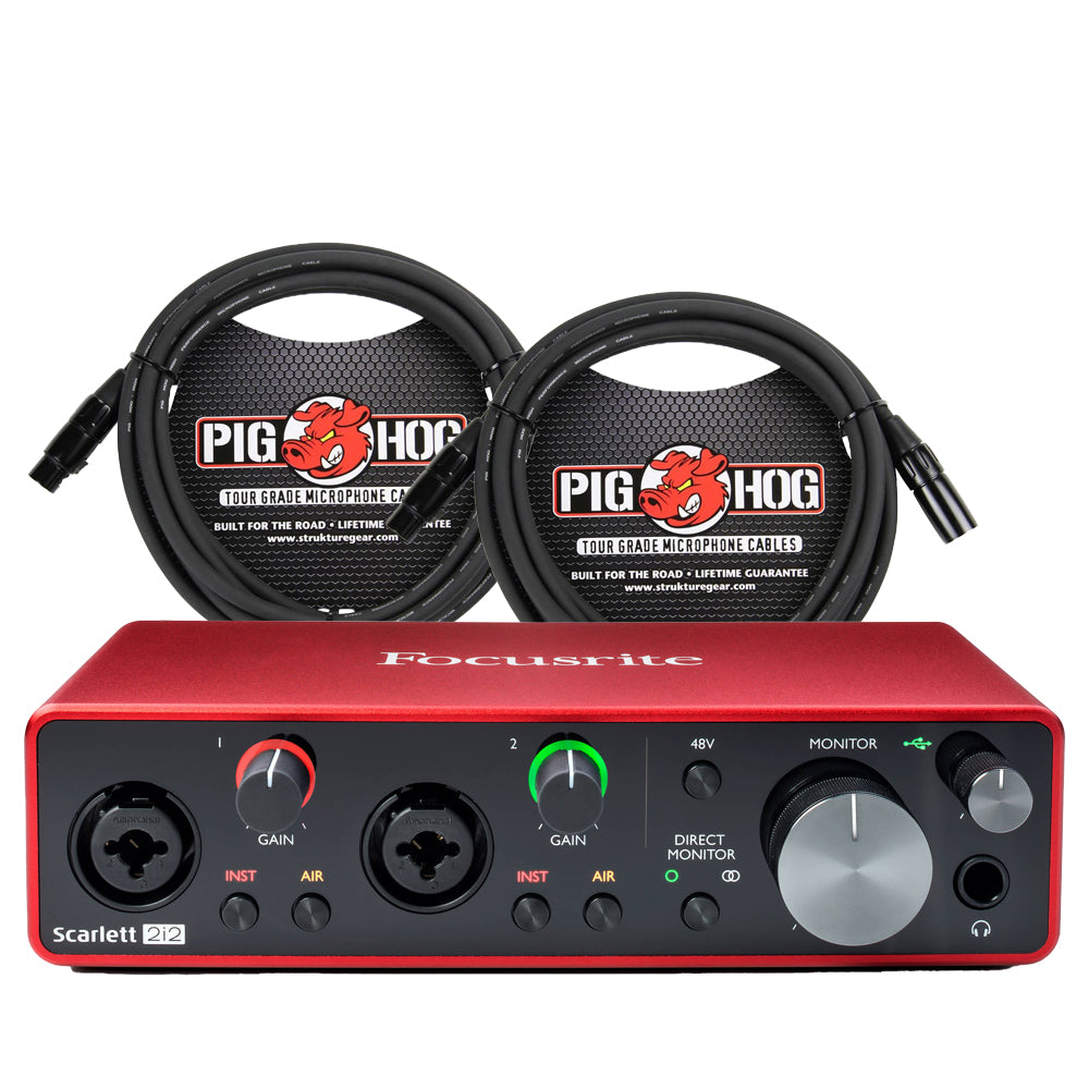 Focusrite Scarlett 2i2 Gen 3 Audio Interface with 2 Free 20' Pig Hog XLR Cables