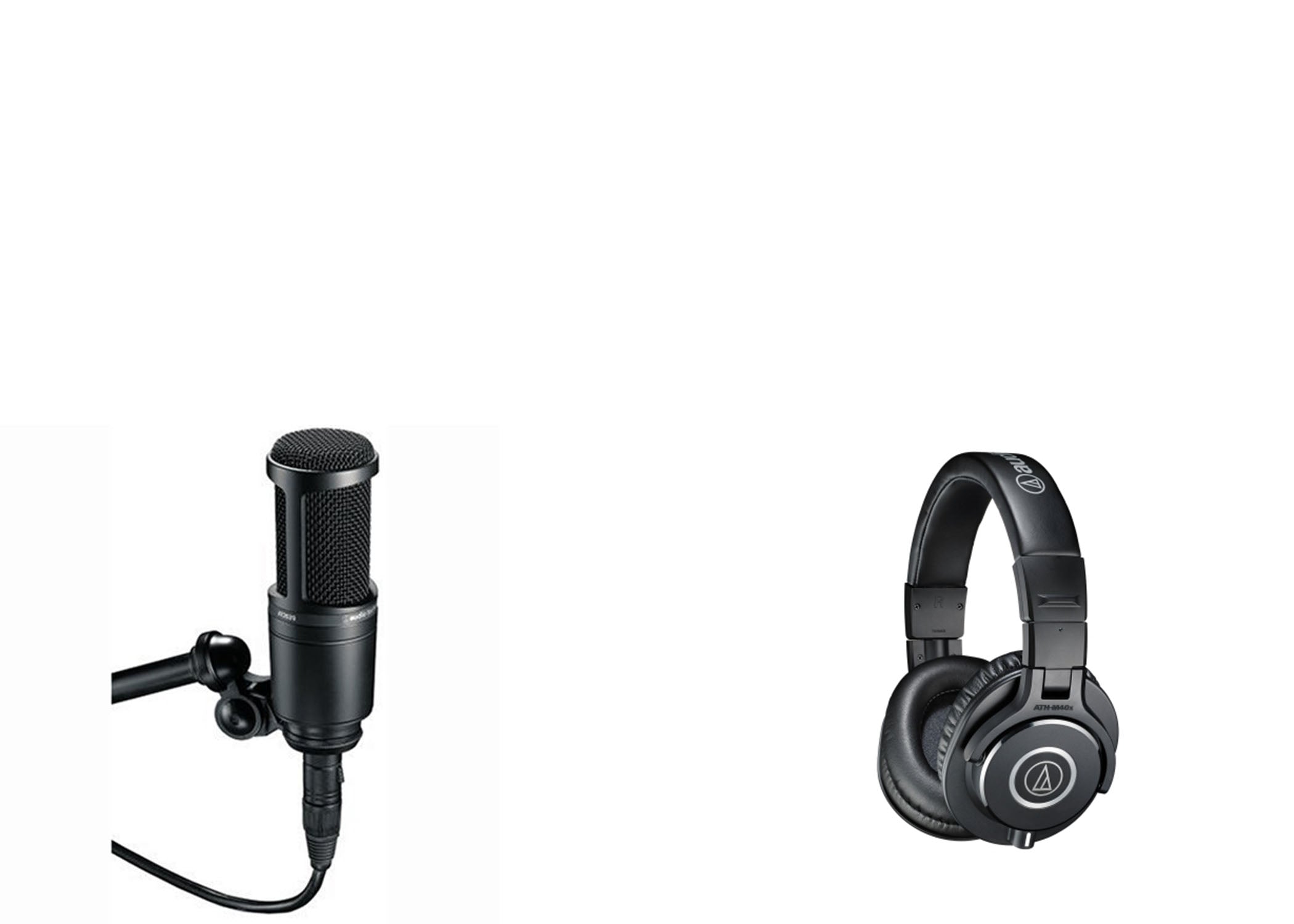 Audio Technica AT2020 Condenser Microphone + ATH-M40X Studio Headphones