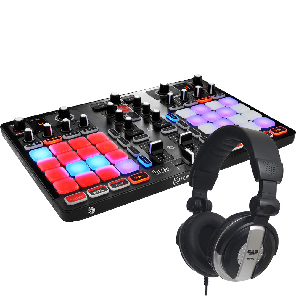Hercules P32 DJ USB Midi Controller with Pair of Studio Headphones