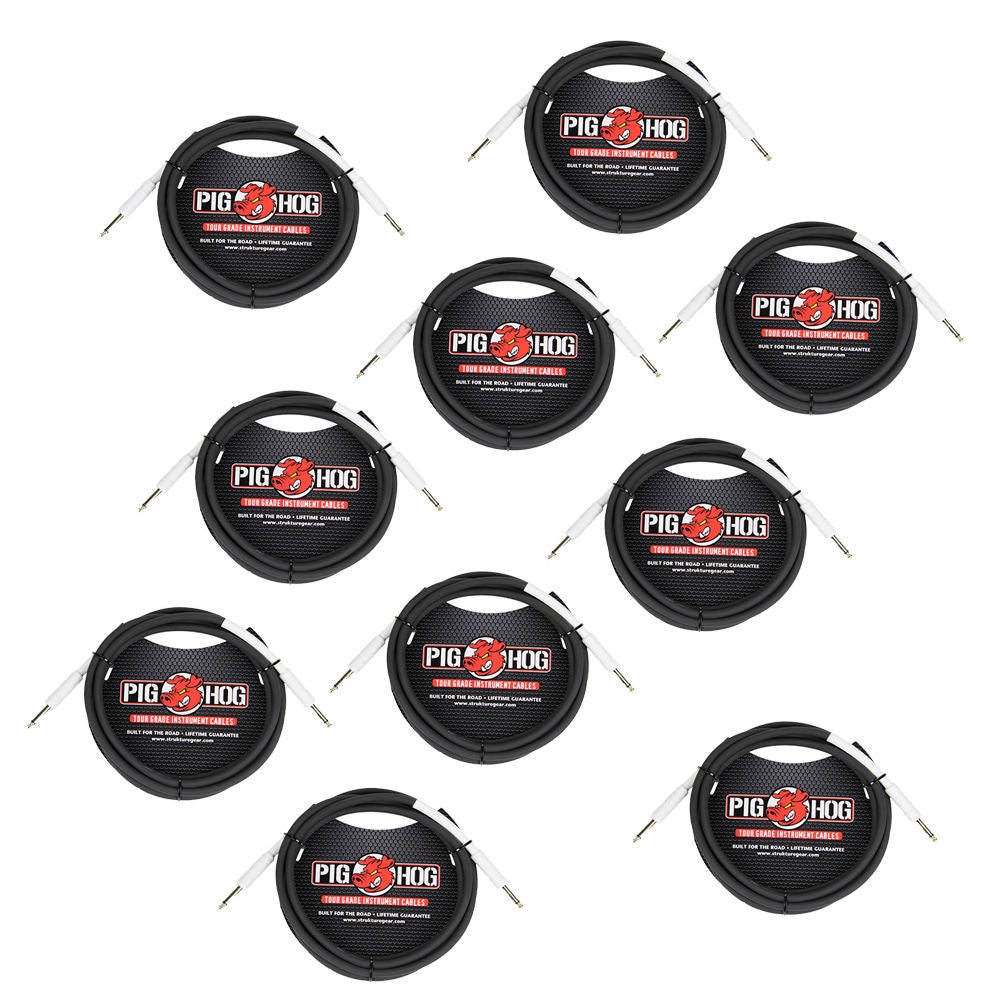 Pig Hog PH10 10' 1/4 to 1/4 High Performance 8mm Instrument Cable - 10 Pack