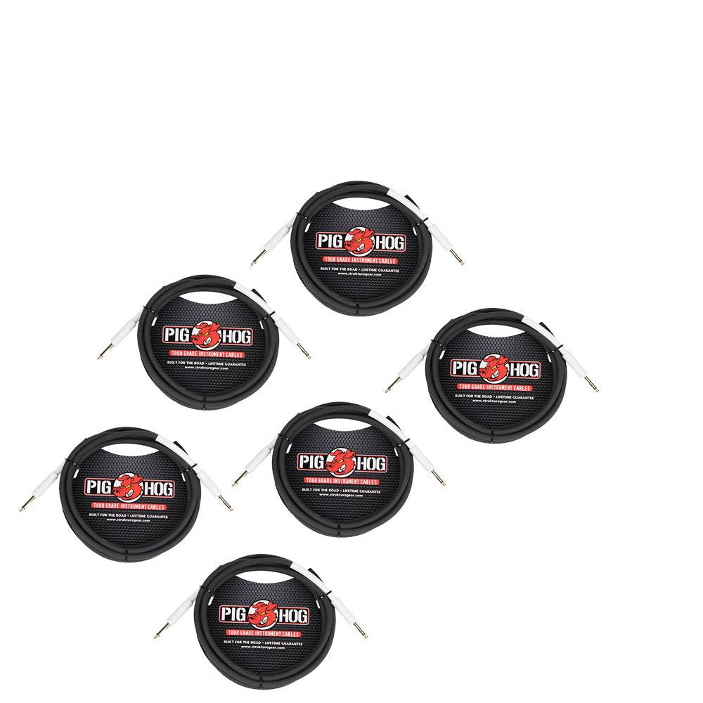 Pig Hog PH10 10' 1/4 to 1/4 High Performance 8mm Instrument Cable - 6 Pack