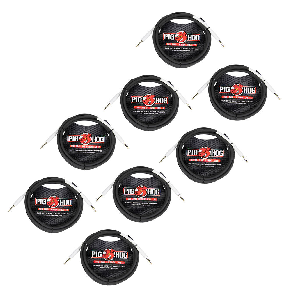 Pig Hog PH10 10' 1/4 to 1/4 High Performance 8mm Instrument Cable - 8 Pack