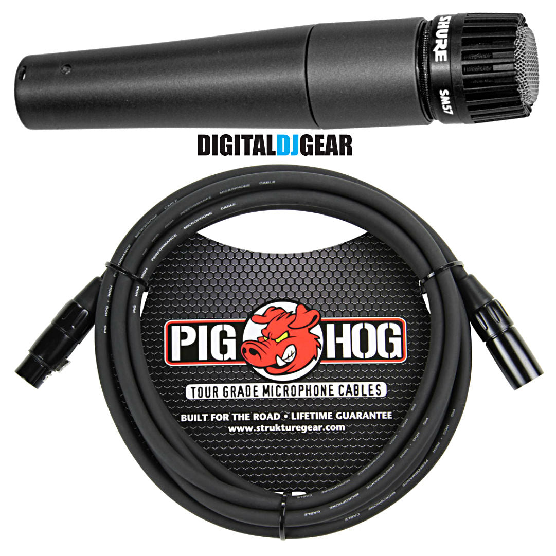 Shure SM57LC SM-57 Dynamic Instrument Microphone w/ Pig Hog XLR Mic Cable