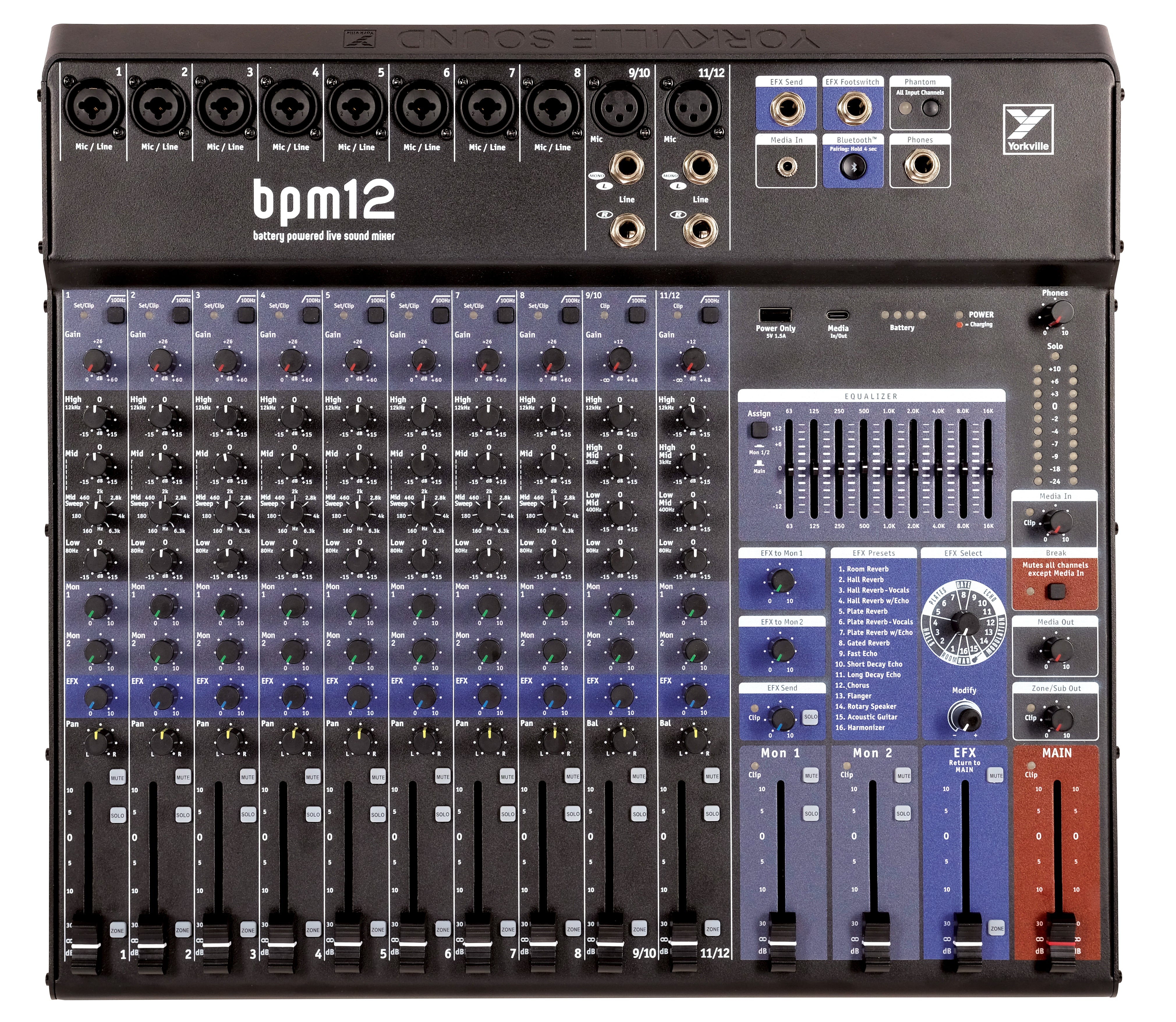 Yorkville BPM12 12-Channel Battery-Powered Mixer with USB