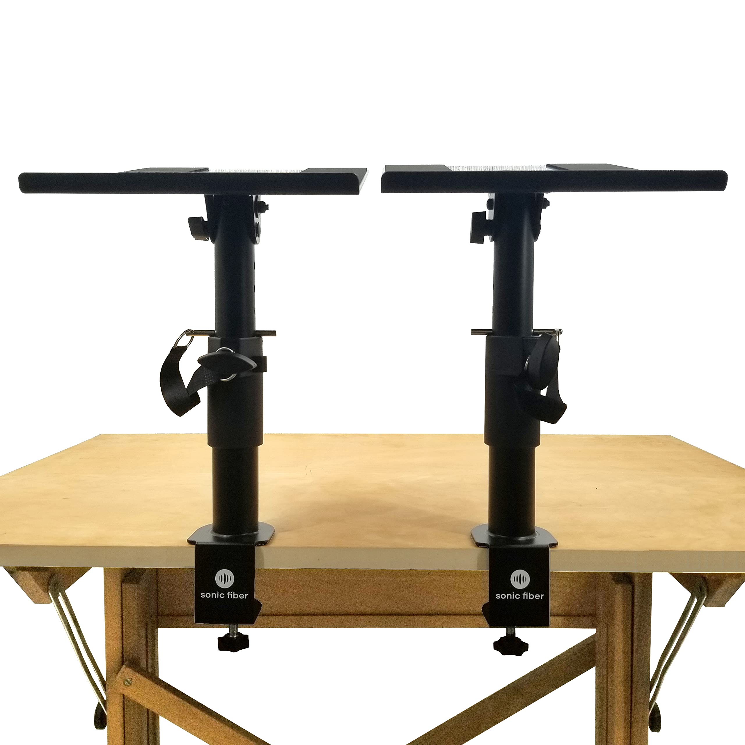 Sonic Fiber Desk Clamp Speaker Stand Pair, Adjustable Desktop Speaker Stand, Studio Monitor Speaker Stands