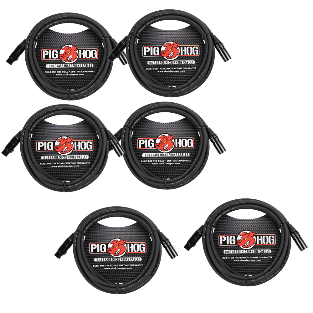 Pig Hog 8mm Mic Cable, 20ft XLR Tour Grade High Performance Mic Cable - 6 PACK