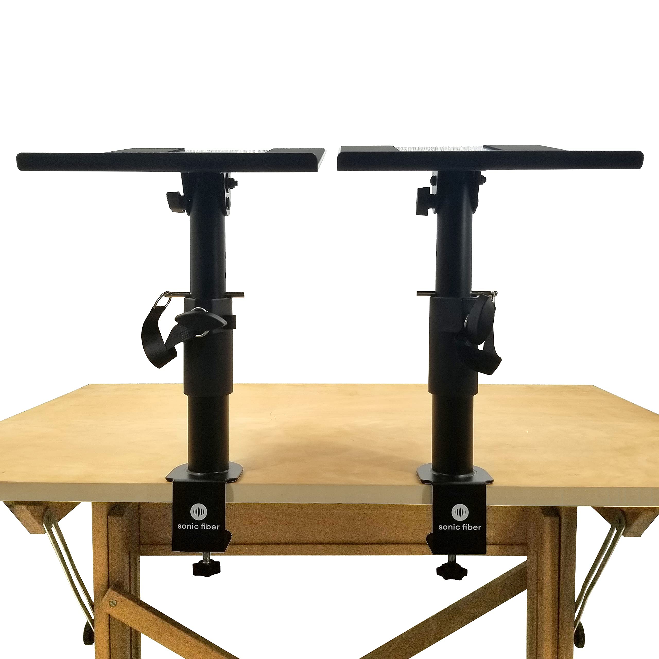 SonicFiber Studio Monitor Stands (V2) with Desk Clamp, Adjustable Height and Tilt, Acoustic Foam Lining, 1 Pair