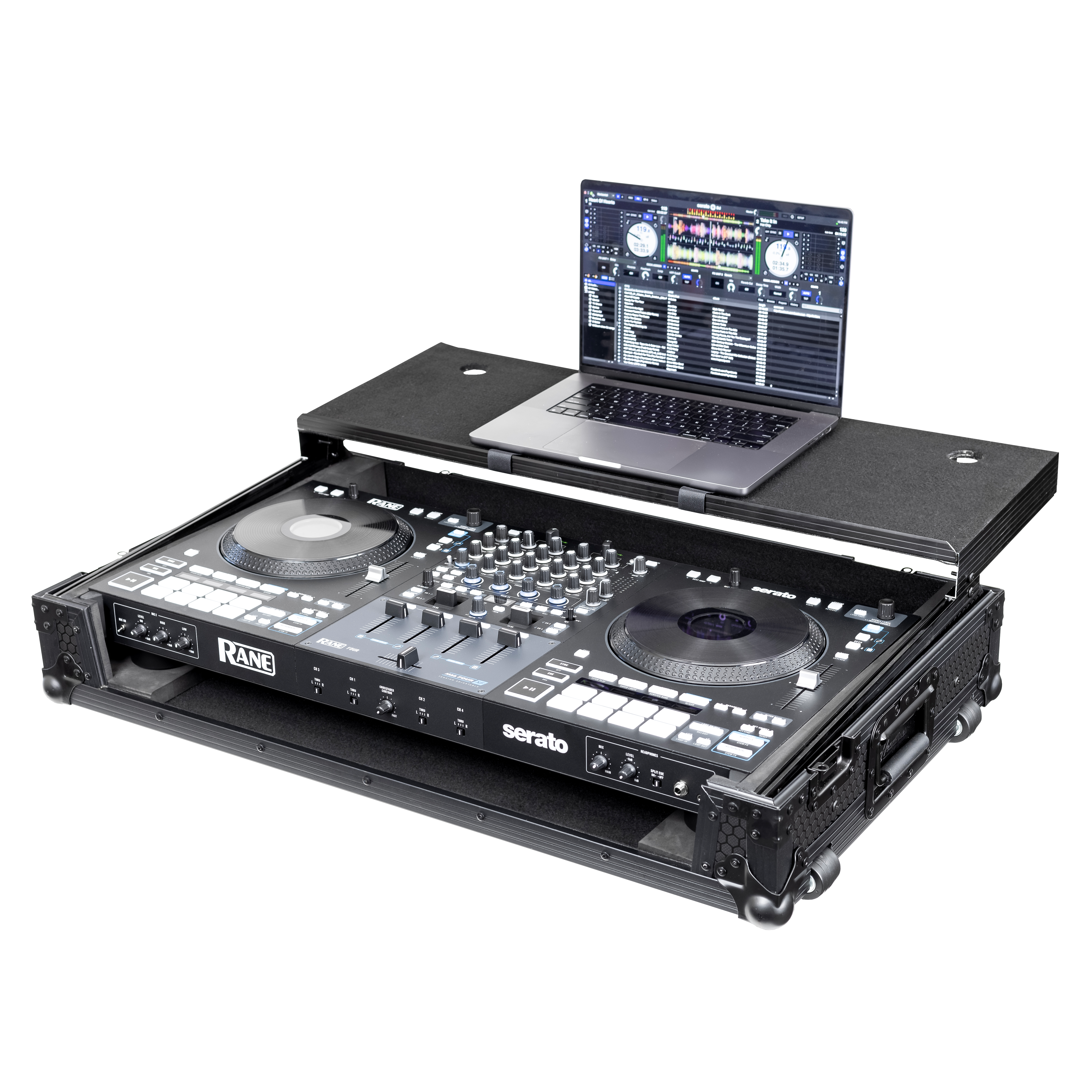 Headliner HL10016 Pitch Black Flight Case For Rane Four W/ Laptop Platform & Wheels