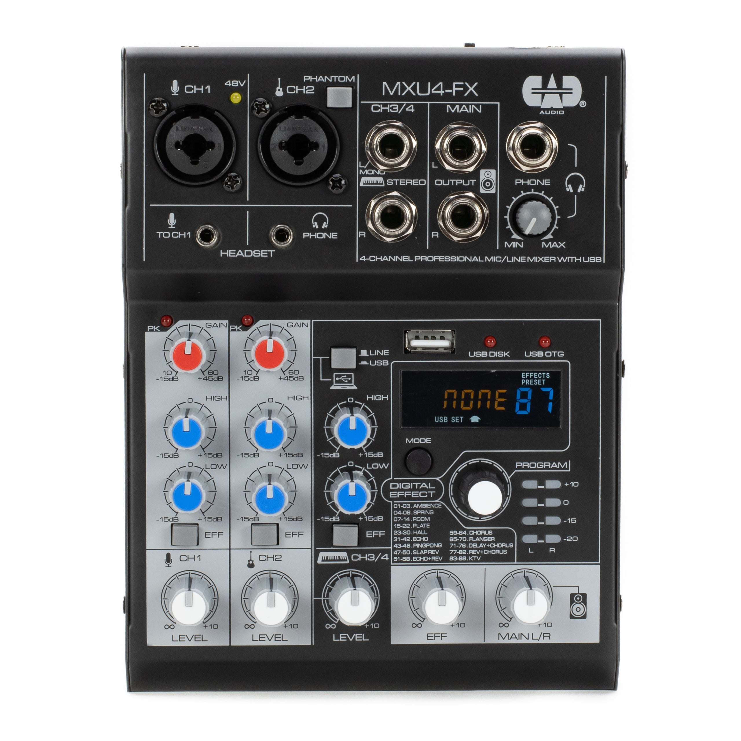 CAD MXU4-FX 4 channel mixer with USB interface and digital effects
