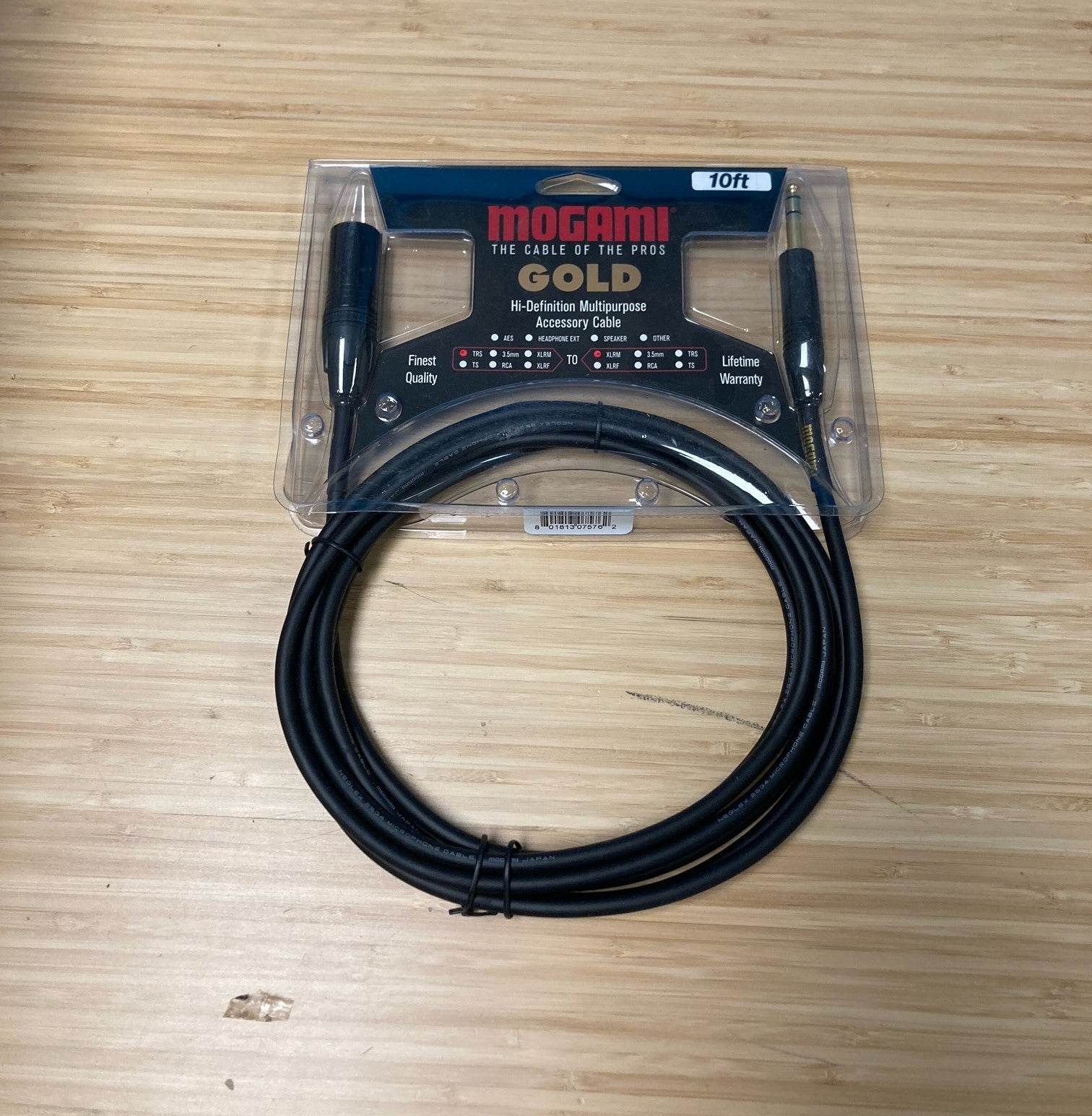 Mogami GOLD-TRSXLRM-10 Gold 1/4 TRS Male to XLR Male Balanced 10' Patch Cable-OPEN BOX