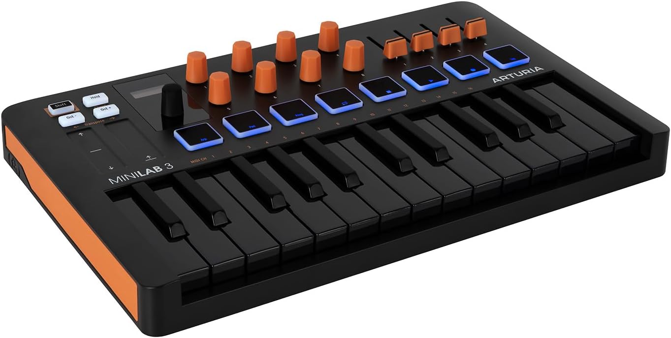 Arturia MiniLab 3 Orange Compact MIDI Keyboard and Pad Controller (Special Edition Orange and Black)