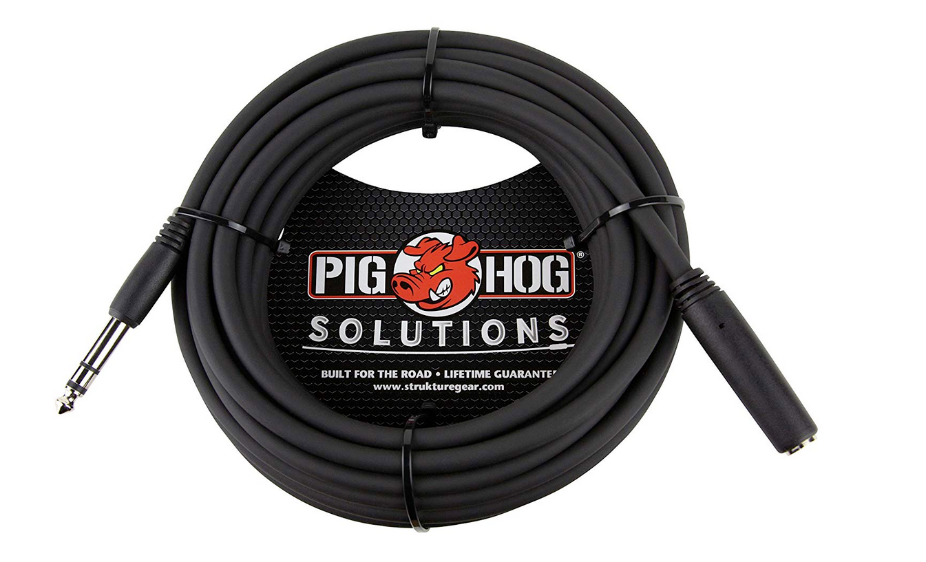 Pig Hog PHX14-25 25' Headphone Extension Cable TRS 1/4 Female to TRS 1/4 Male