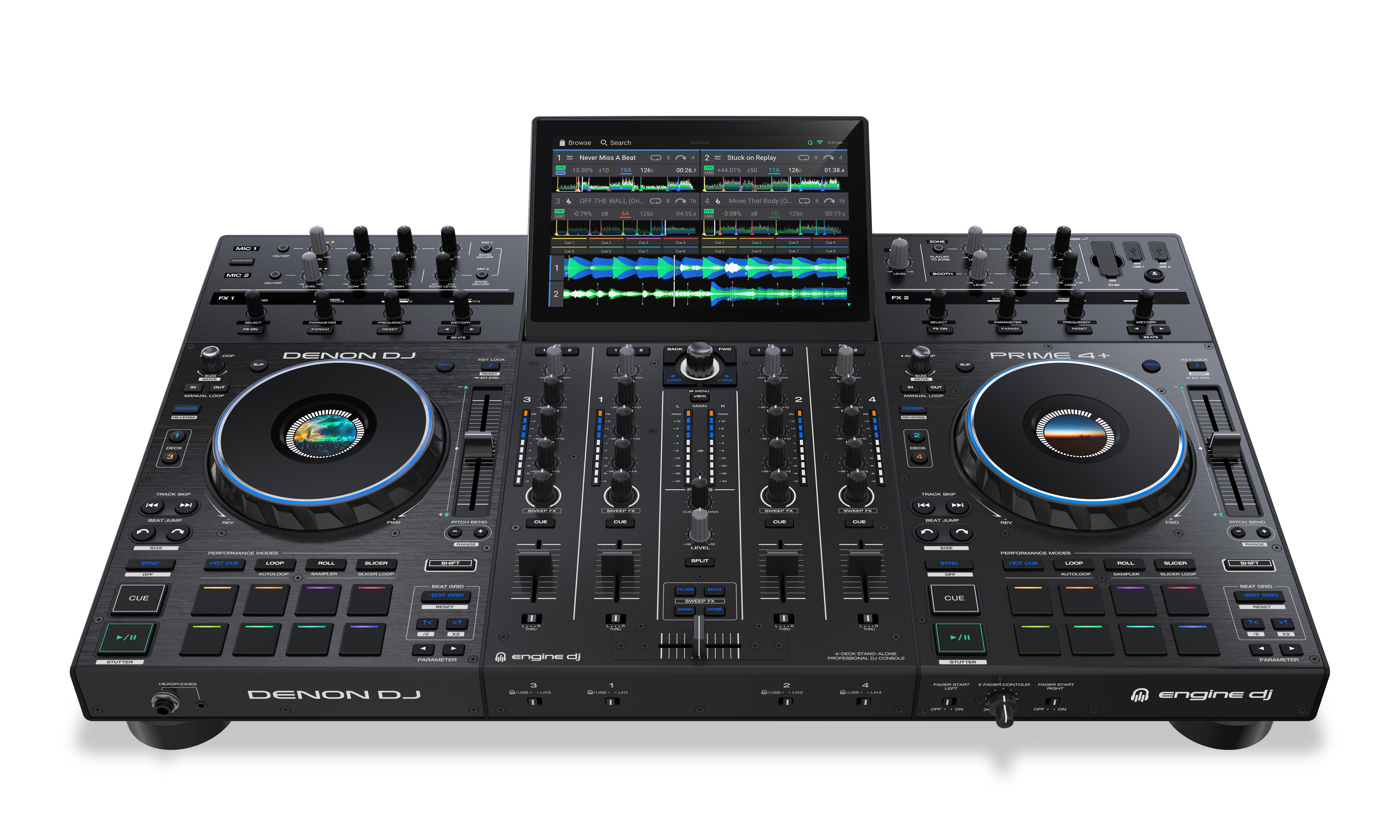 Denon DJ Prime 4+ 4 Deck Standalone DJ Controller with Wi-Fi, Streaming, 10.1 Touchscreen and Engined Operating System