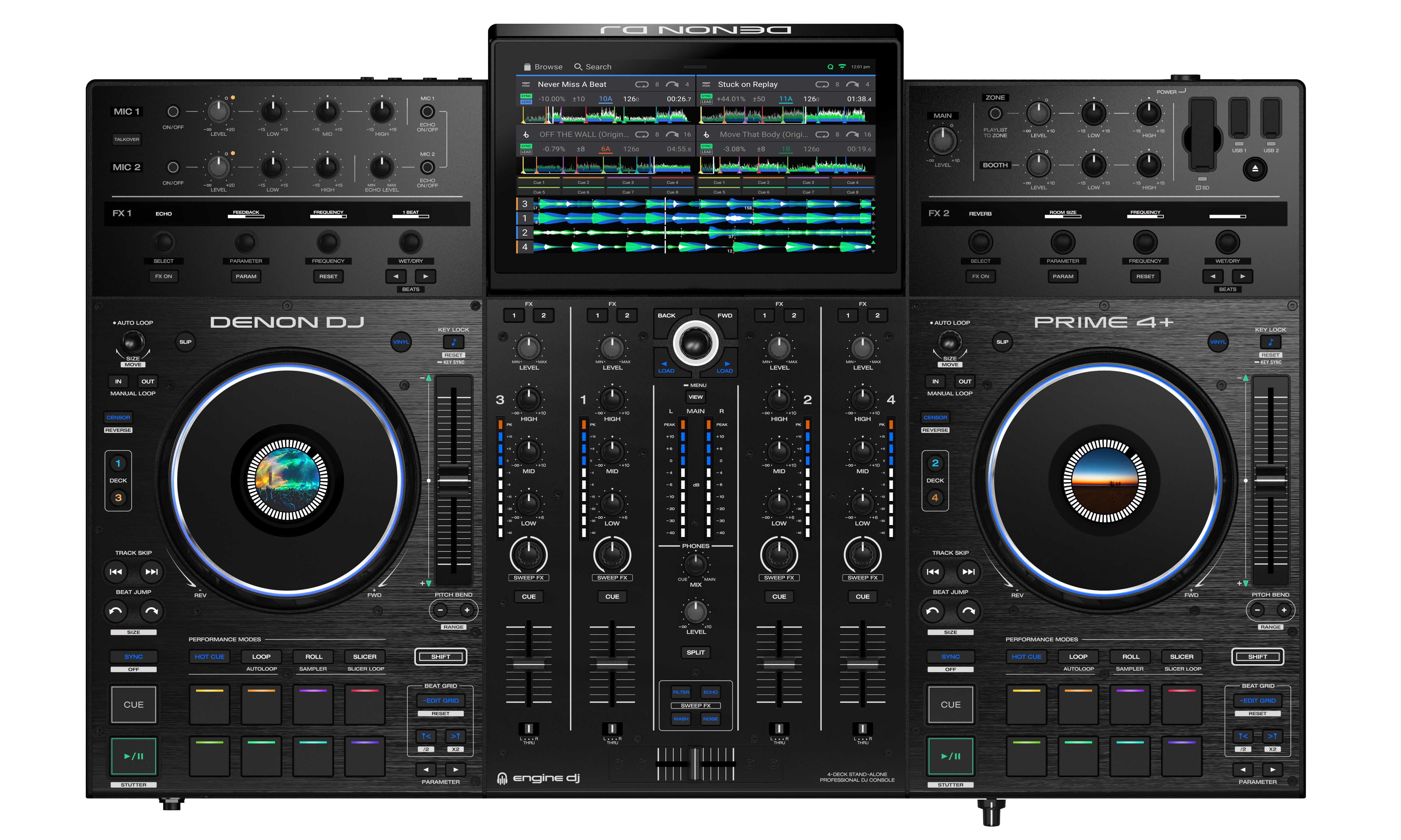 Denon DJ Prime 4+ 4 Deck Standalone DJ Controller with Wi-Fi, Streaming, 10.1 Touchscreen and Engined Operating System