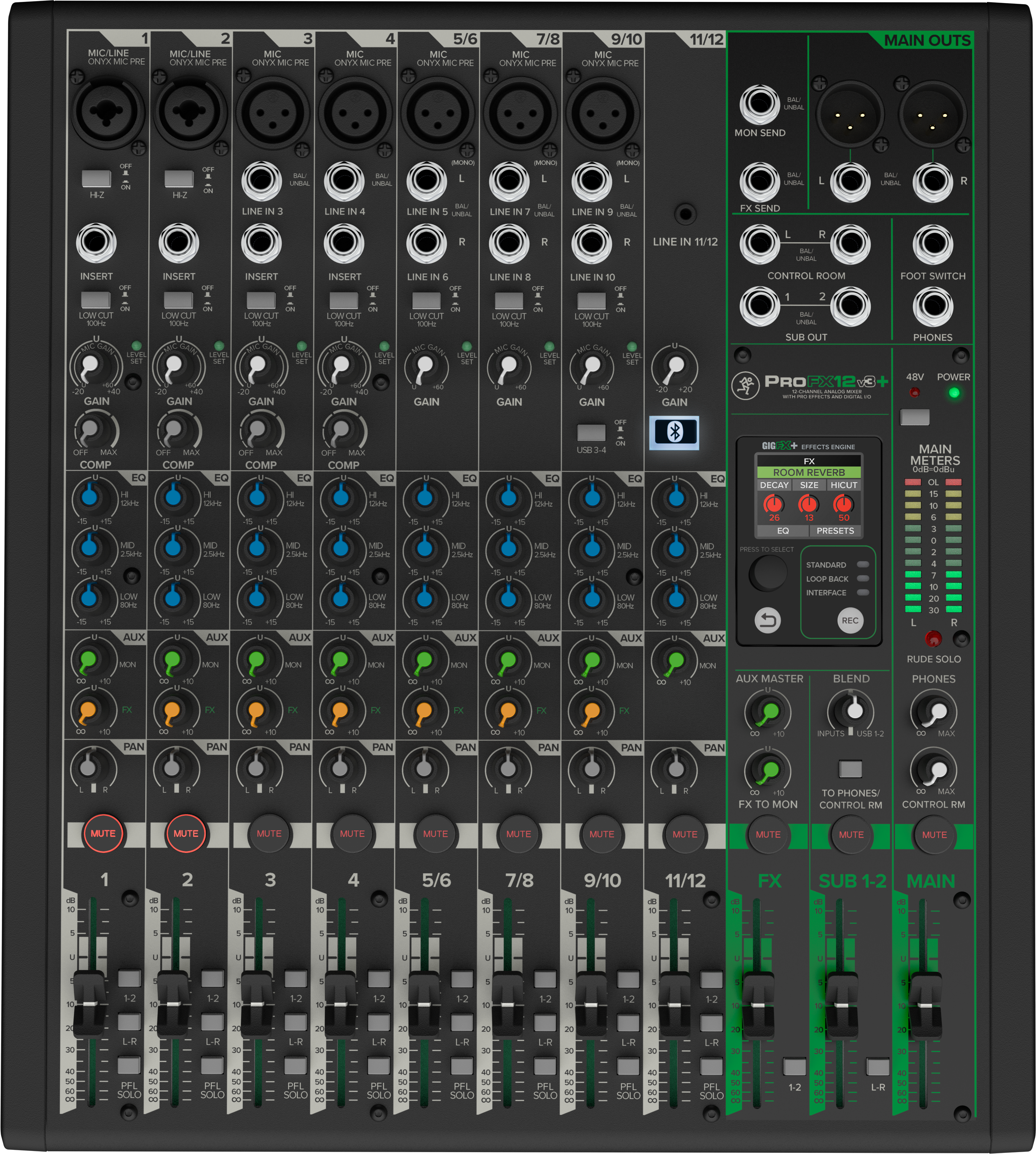 Mackie ProFX12v3+ 12-Channel Analog Mixer With Enhanced FX, USB Recording Modes and Bluetooth