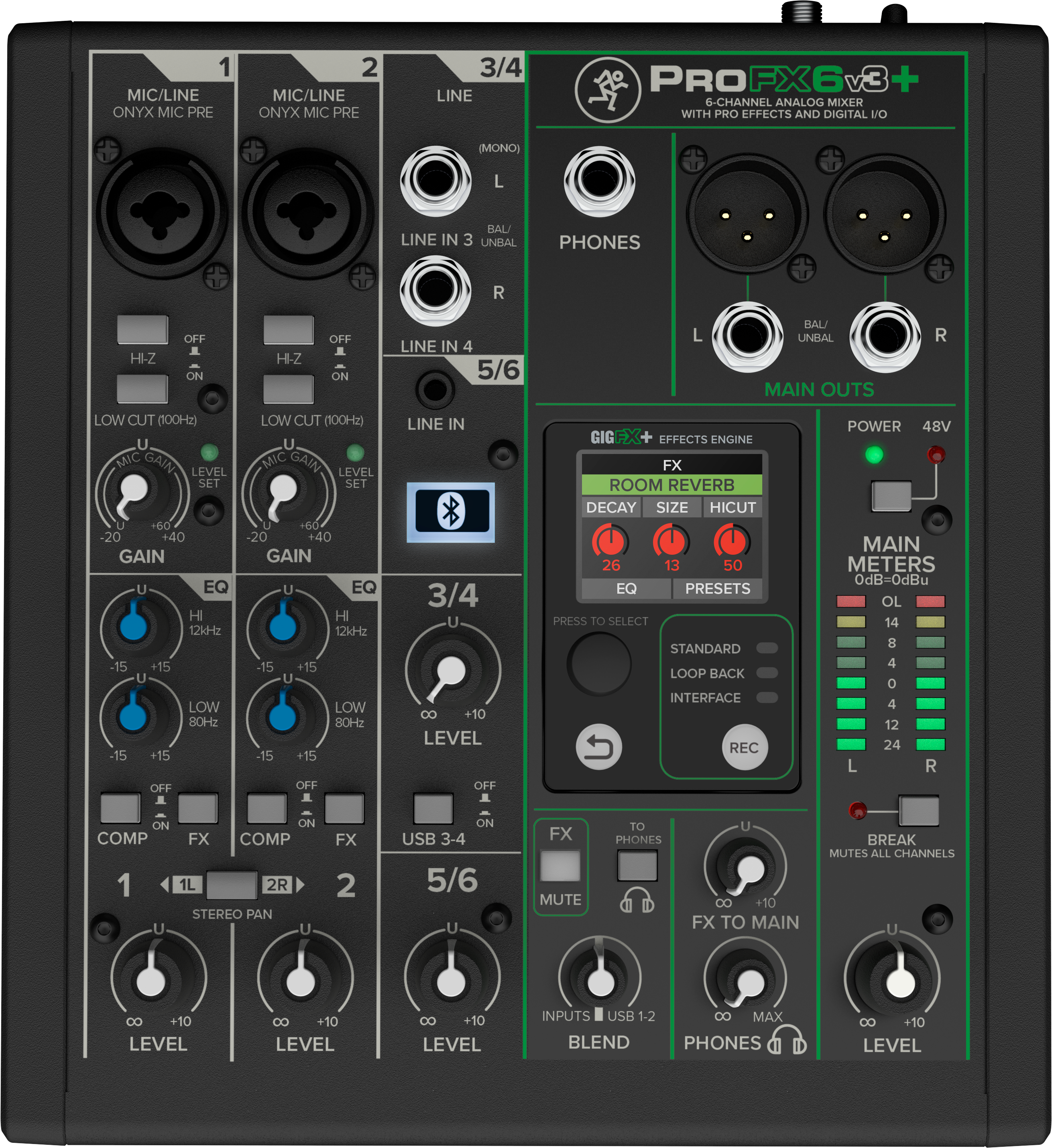 Mackie ProFX6v3+ 6-Channel Analog Mixer With Enhanced FX, USB Recording Modes and Bluetooth