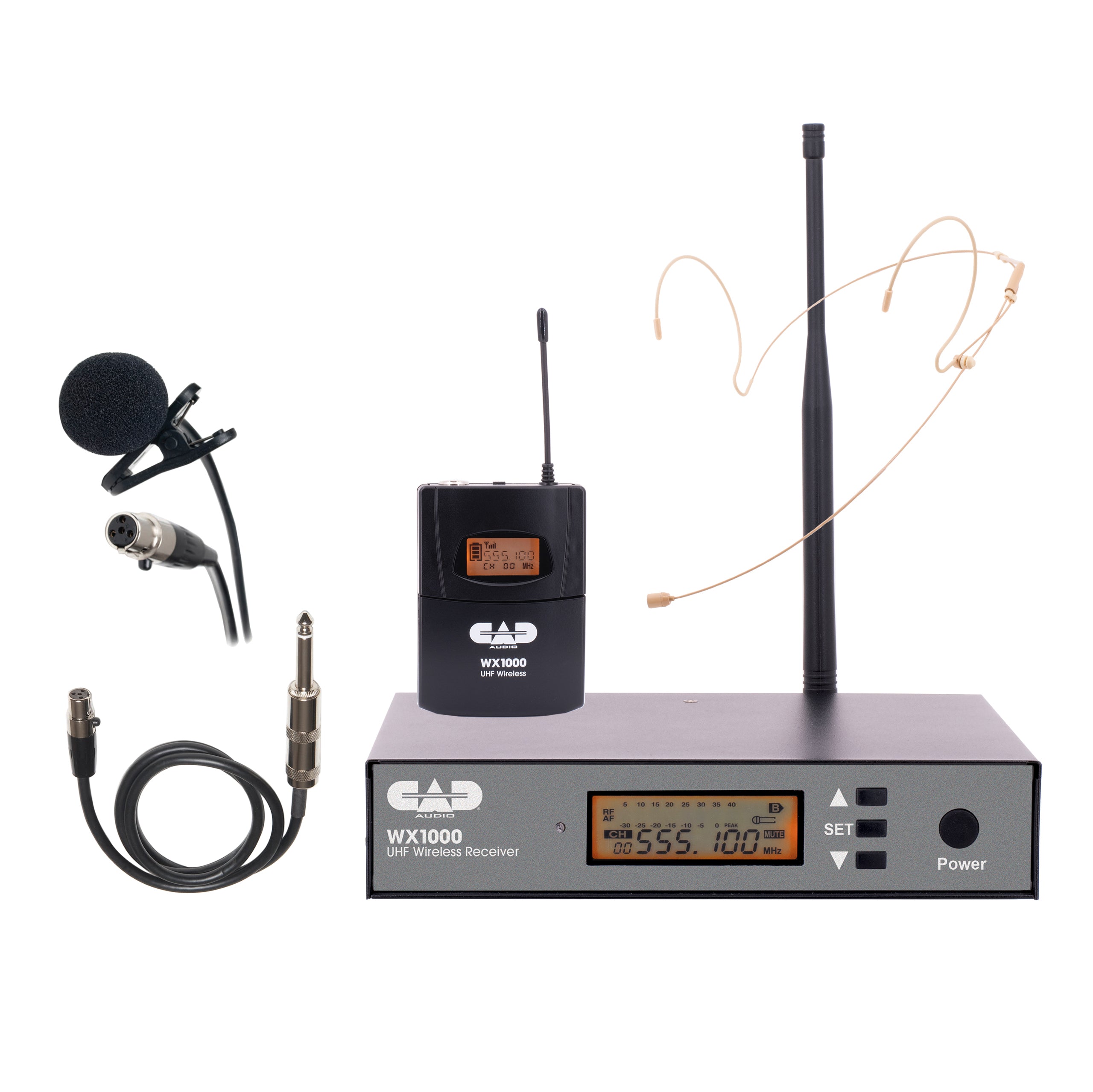 CAD WX1000BP UHF Wireless BodyPack System - Frequency Agile - Includes WX5 Guitar Cable, WX7 Headworn and WX9 Lav