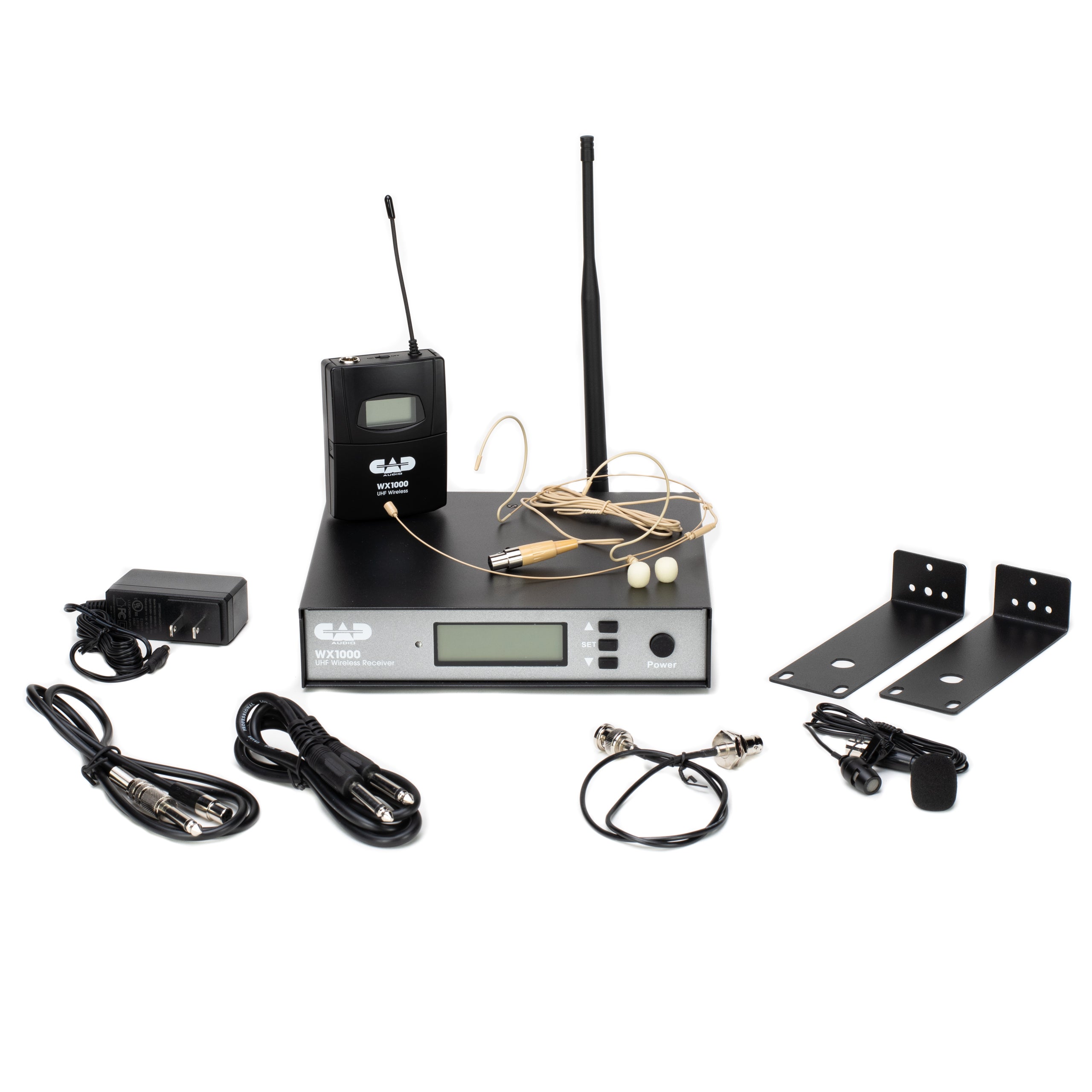 CAD WX1000BP UHF Wireless BodyPack System - Frequency Agile - Includes WX5 Guitar Cable, WX7 Headworn and WX9 Lav