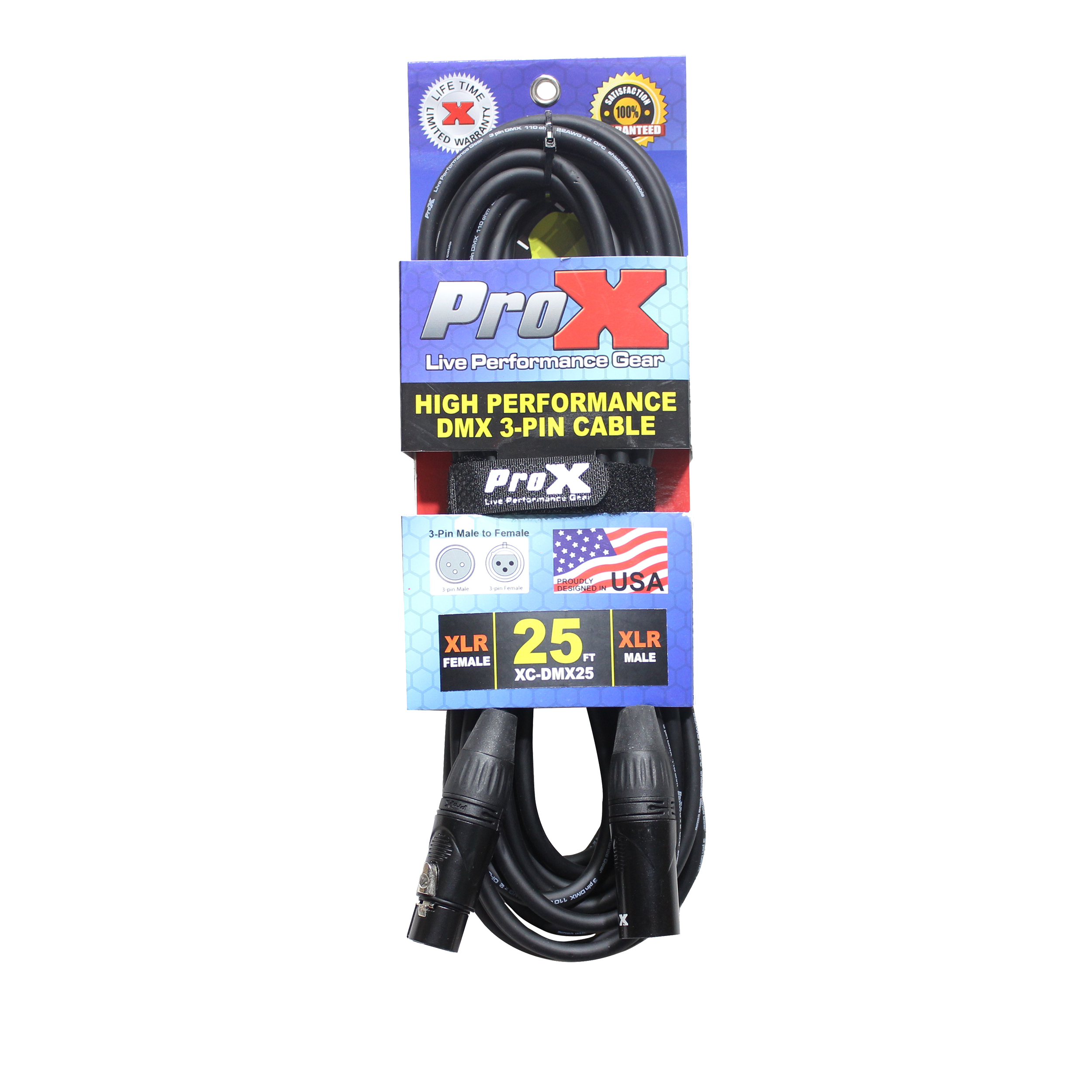 ProX XC-DMX25 DMX Male to Female 3-Pin Coupler Patch Cable