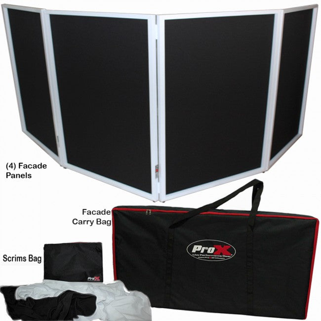 ProX DJ FACADE 4x WHITE Collapse and Go Facade Panels with Carry Bag and Black & White Scrims