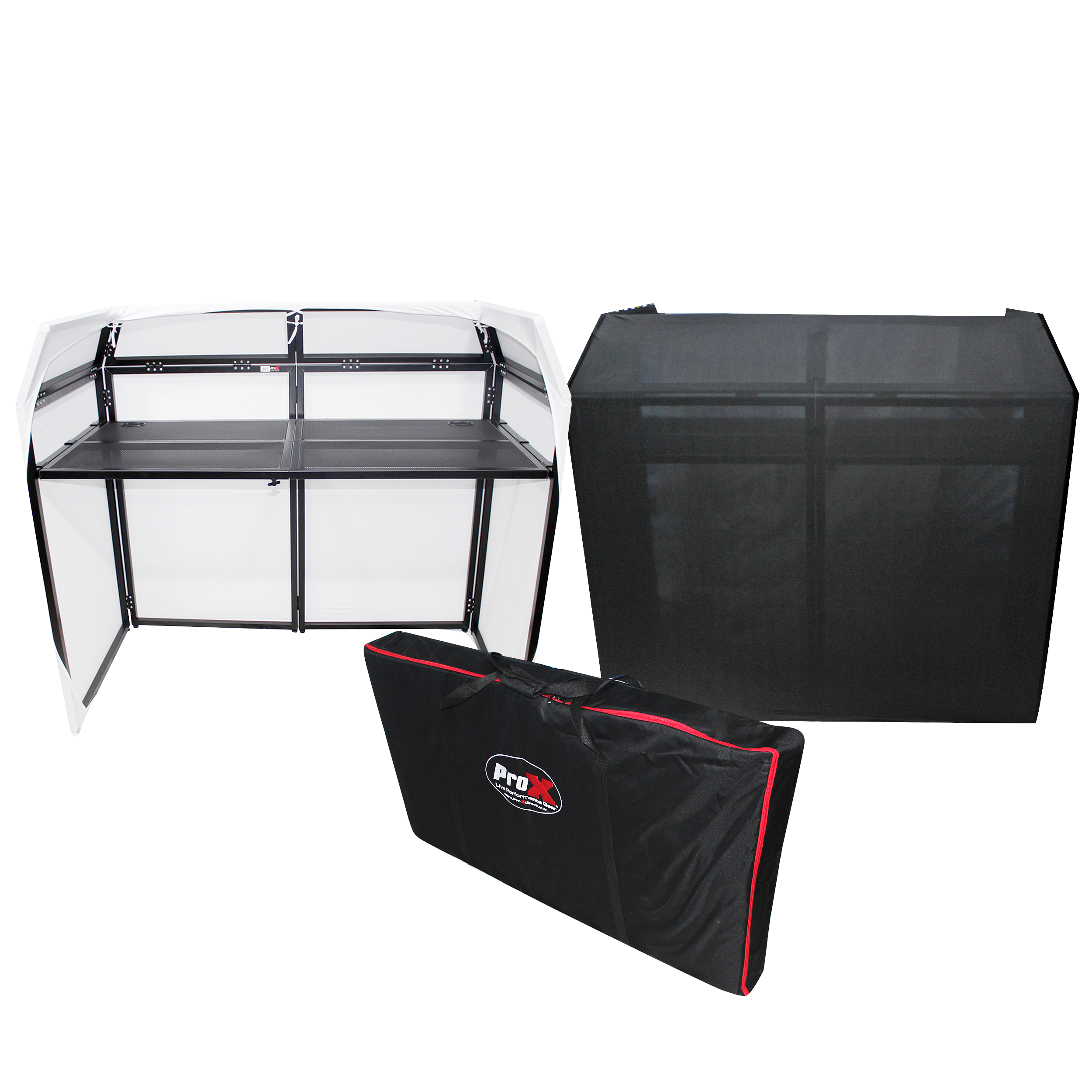 ProX XF-MESA MK2 DJ Facade Table Station with White and Black Scrims