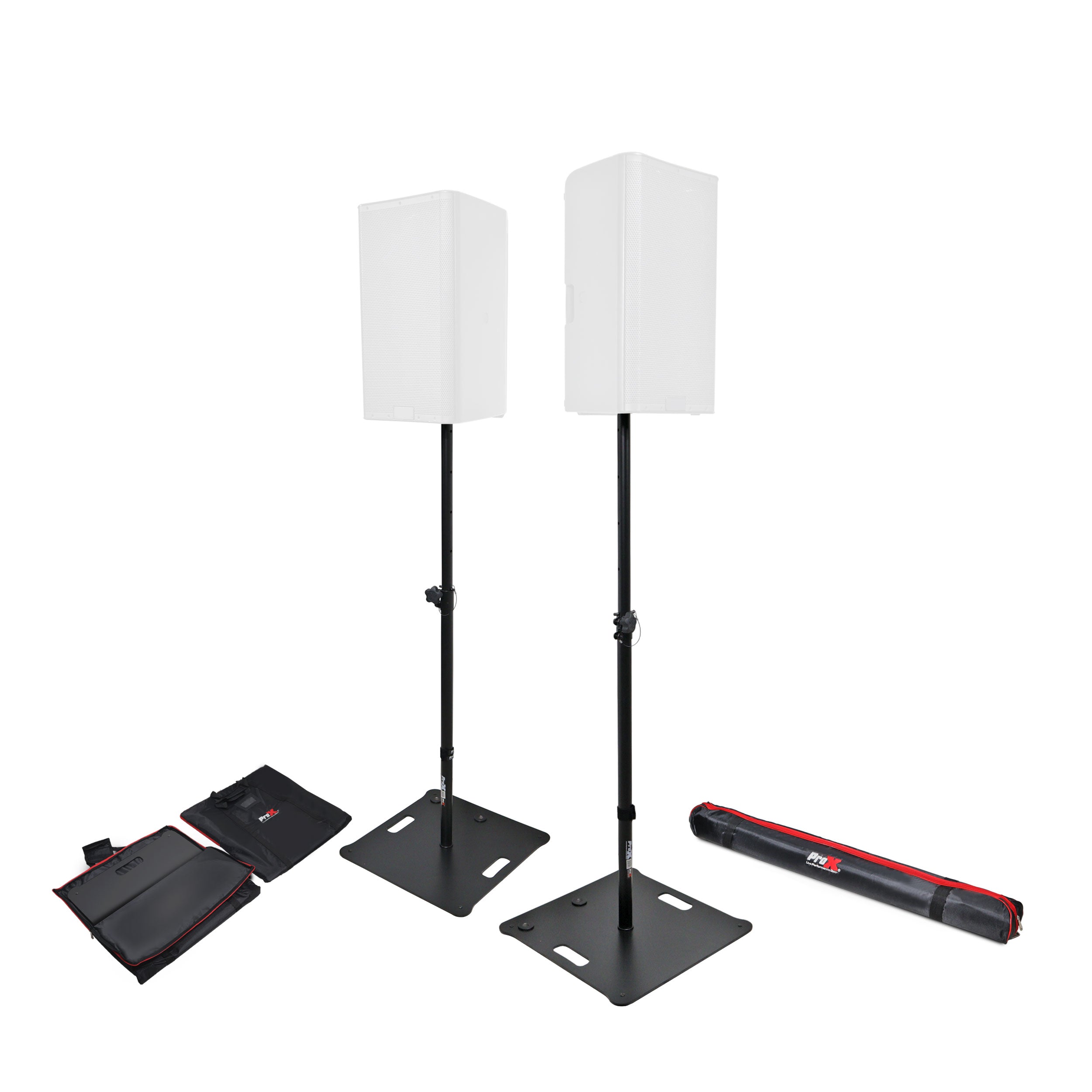 ProX X-POLARISBLX2 Portable Speaker and Lighting Dual Stand Kit with Base Plate and Carry Bags (Black)