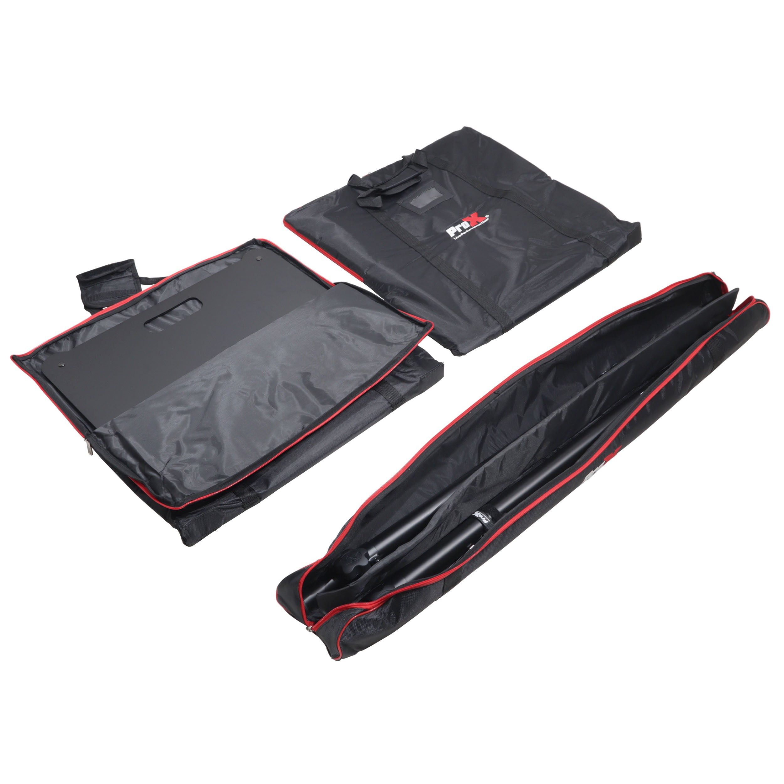 ProX X-POLARISBLX2 Portable Speaker and Lighting Dual Stand Kit with Base Plate and Carry Bags (Black)