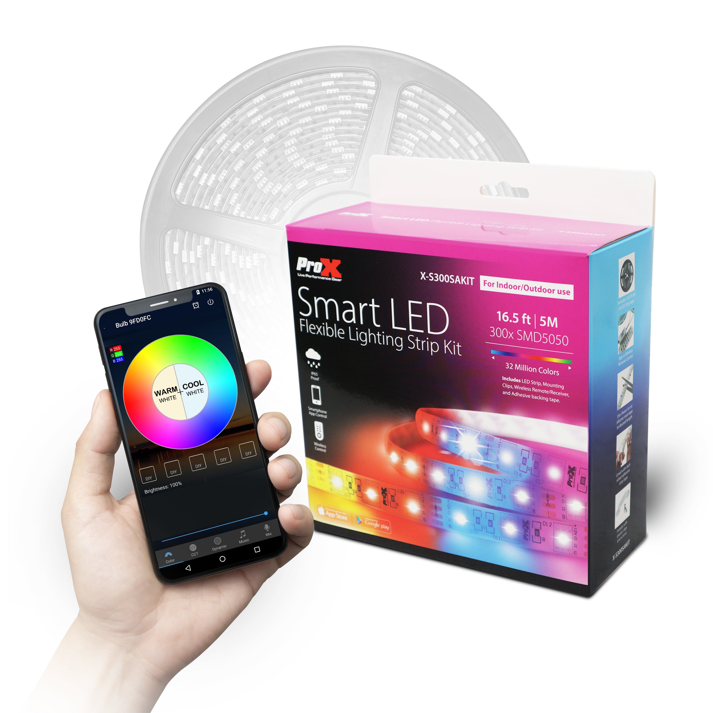 ProX X-S300RGB-KIT Smart LED 16.5 Foot Flexible Lighting Strip Kit