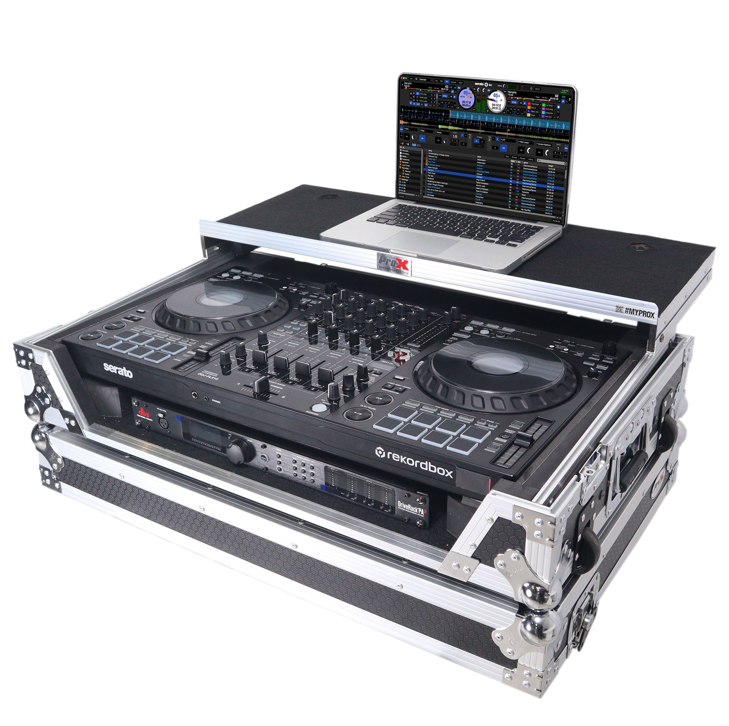 ProX XS-DDJFLX10WLT Flight Style Road Case with Laptop Shelf for Pioneer DDJ-FLX10