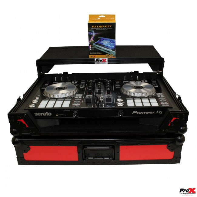 ProX Pioneer DDJ-SR2 Digital Controller Case W/Laptop Shelf- Black/Red + LED Kit