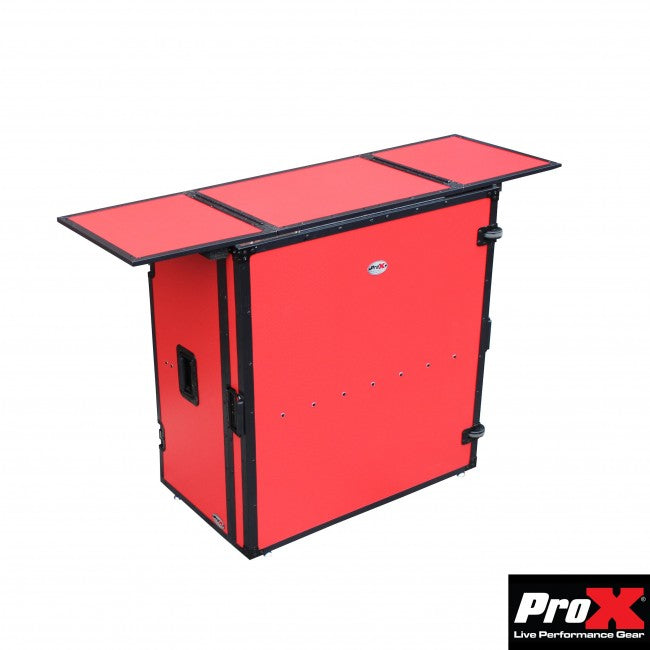 ProX Transformer Series Fold Away DJ Performance Desk Facade Red on Black W/ Wheels