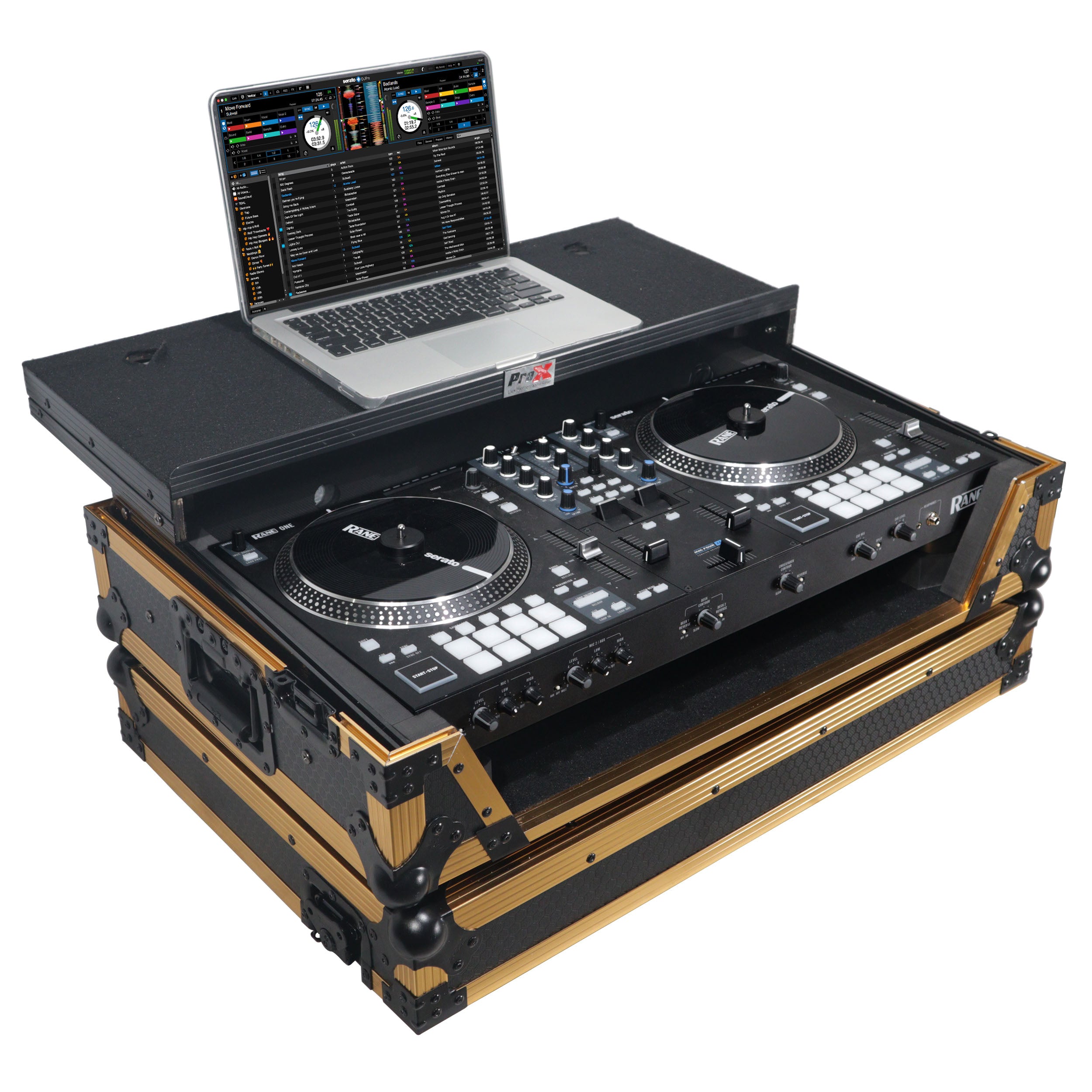 ProX XS-RANEONE-WLTFGLD Rane ONE Flight Case w/ Wheels, Laptop Shelf & 1U Rack Gold/Black