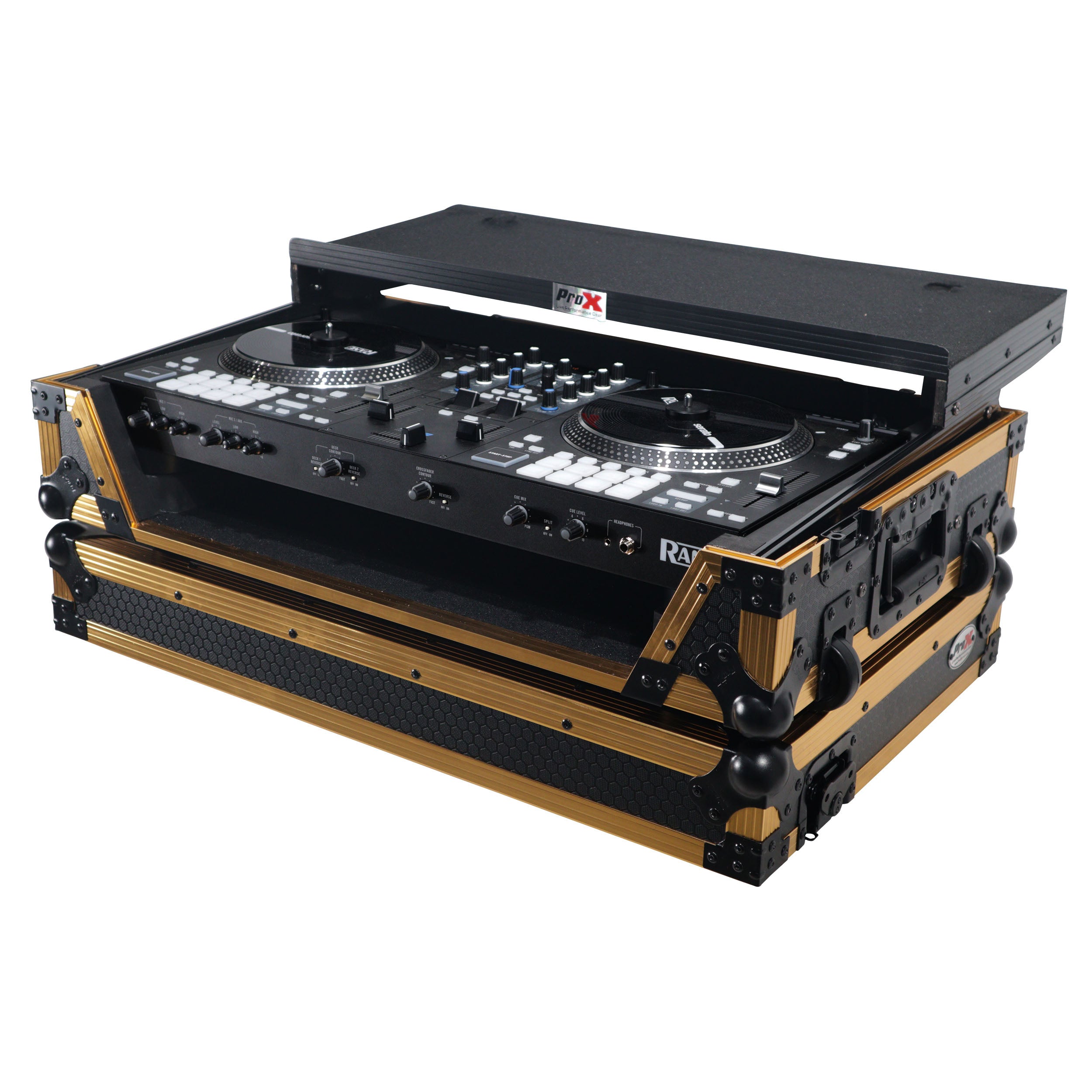 ProX XS-RANEONE-WLTFGLD Rane ONE Flight Case w/ Wheels, Laptop Shelf & 1U Rack Gold/Black