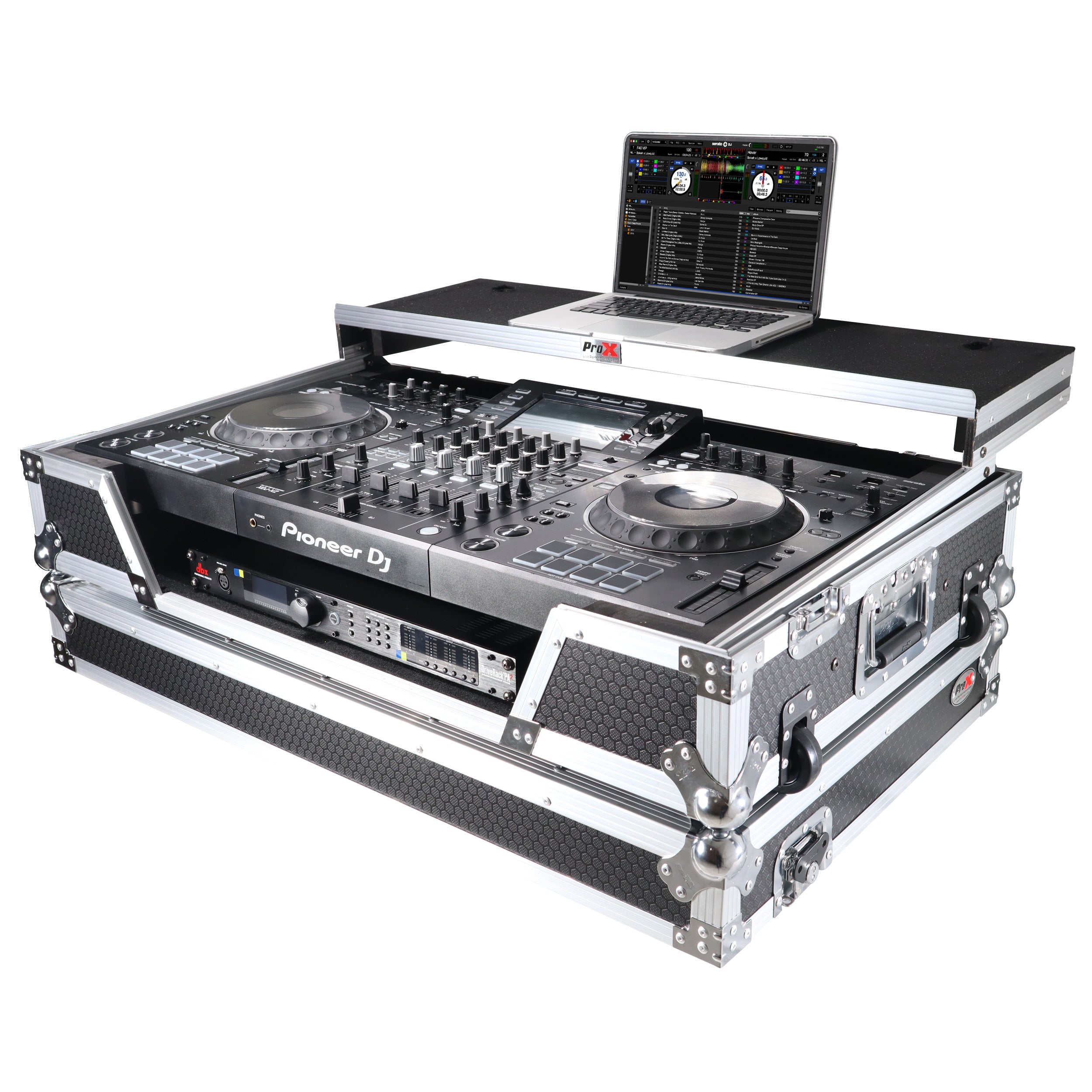 ProX XDJ-XZ Flight Case w/ Wheels, Laptop Shelf & 1U Rack Silver/Black