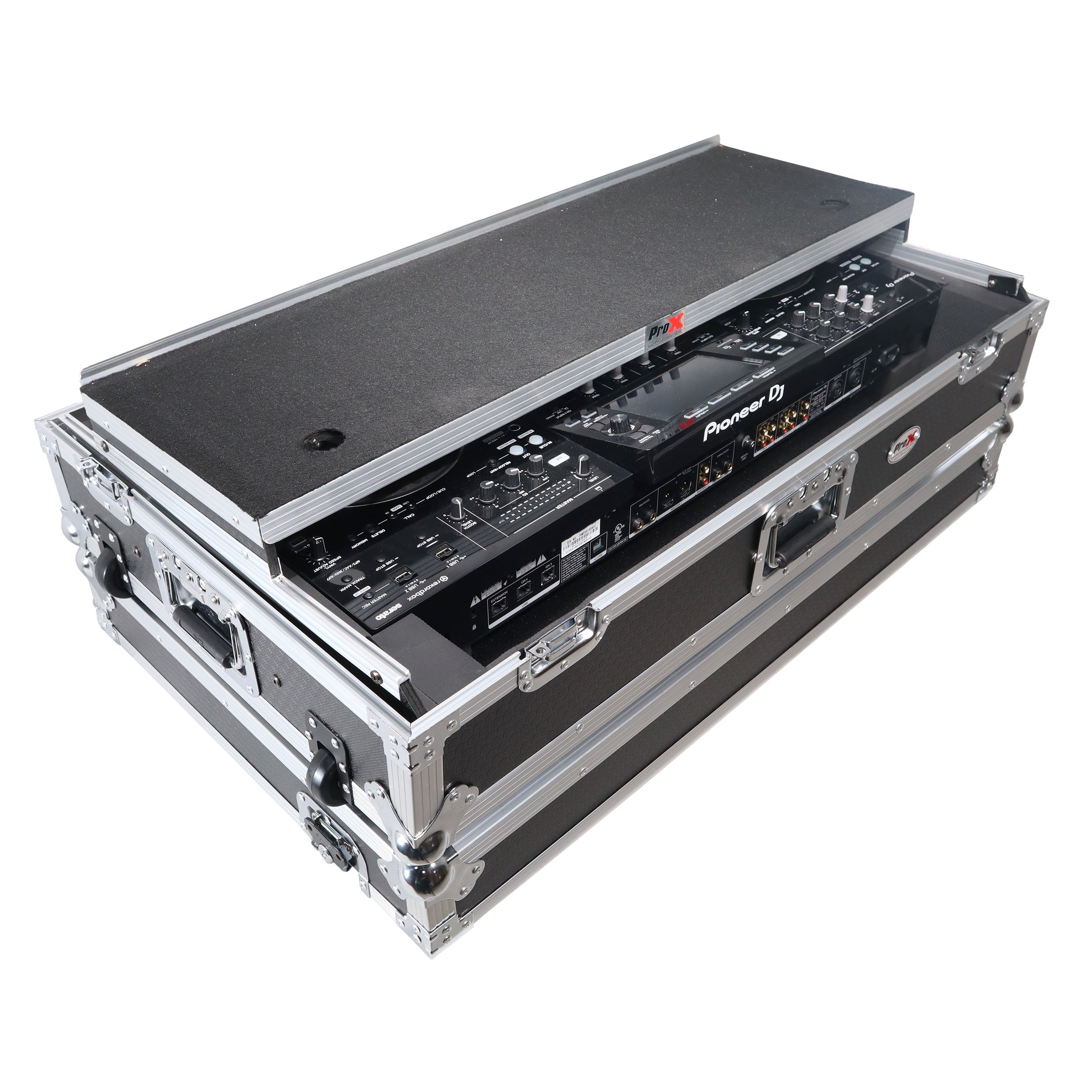 ProX XDJ-XZ Flight Case w/ Wheels, Laptop Shelf & 1U Rack Silver/Black