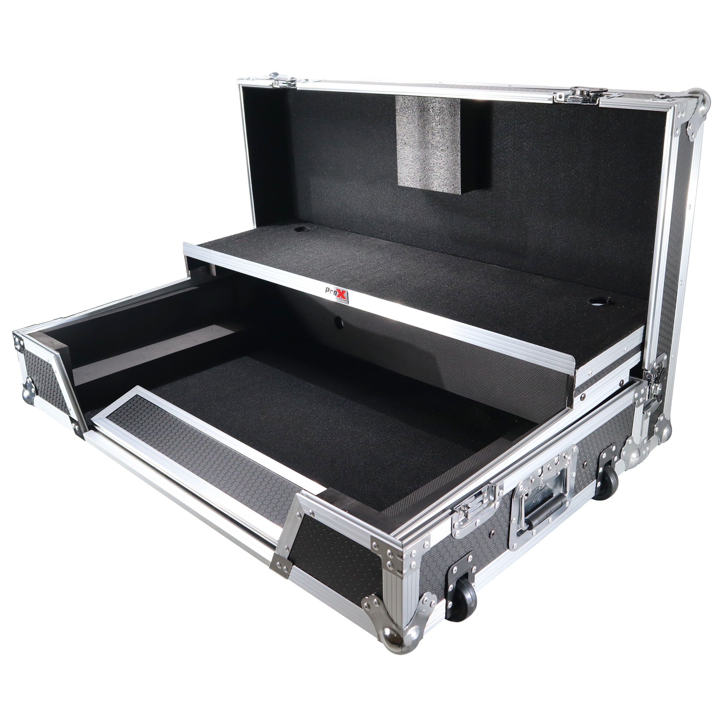 ProX XDJ-XZ Flight Case w/ Wheels, Laptop Shelf & 1U Rack Silver/Black