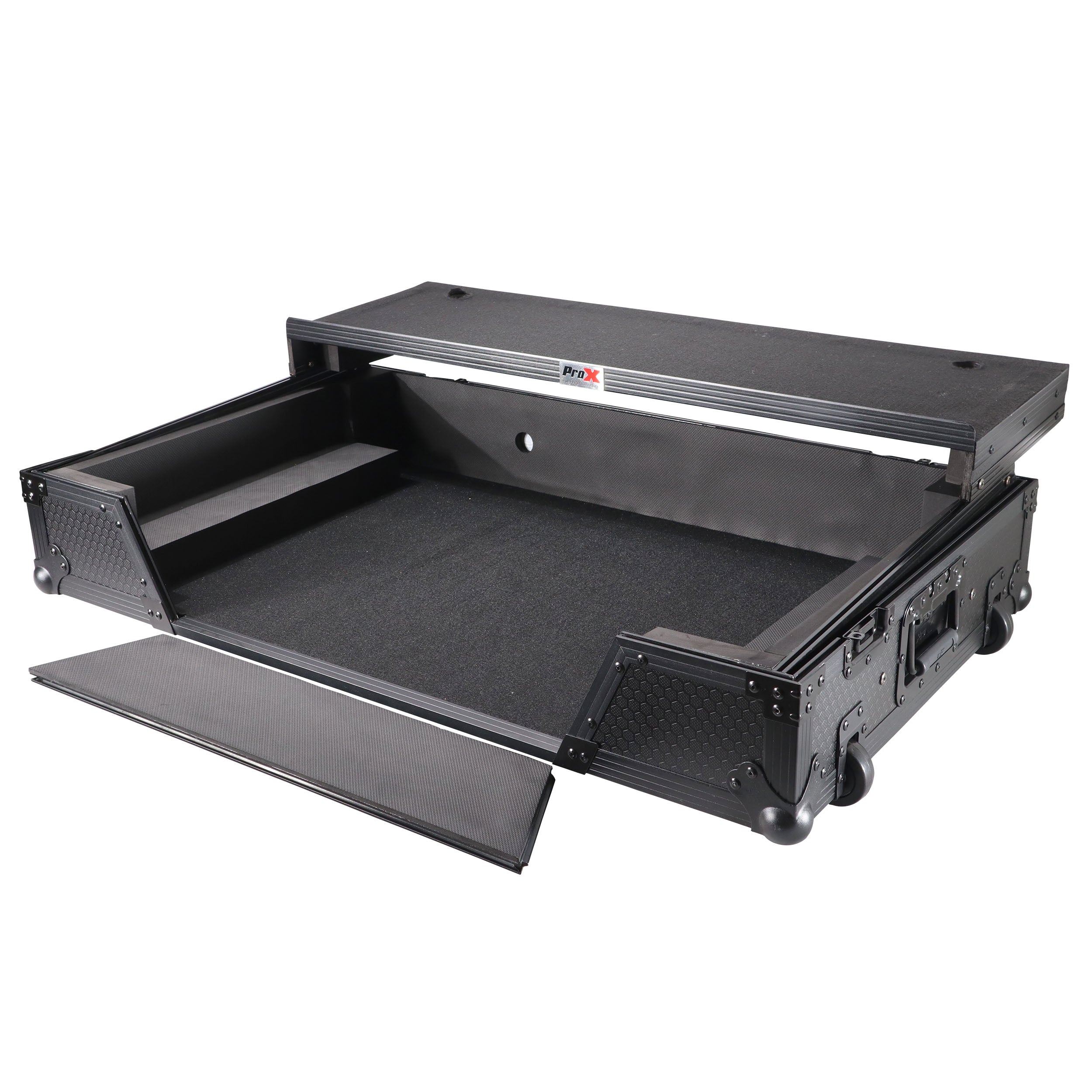 ProX XS-XDJXZ-WLTBL XDJ-XZ Flight Case w/ Wheels, Laptop Shelf & 1U Rack Black/Black