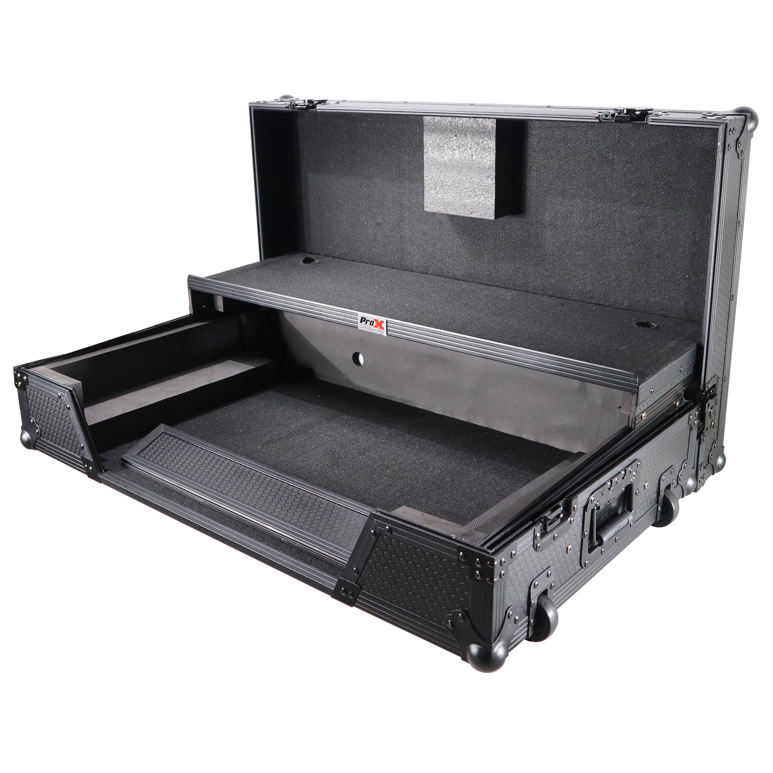 ProX XS-XDJXZ-WLTBL XDJ-XZ Flight Case w/ Wheels, Laptop Shelf & 1U Rack Black/Black