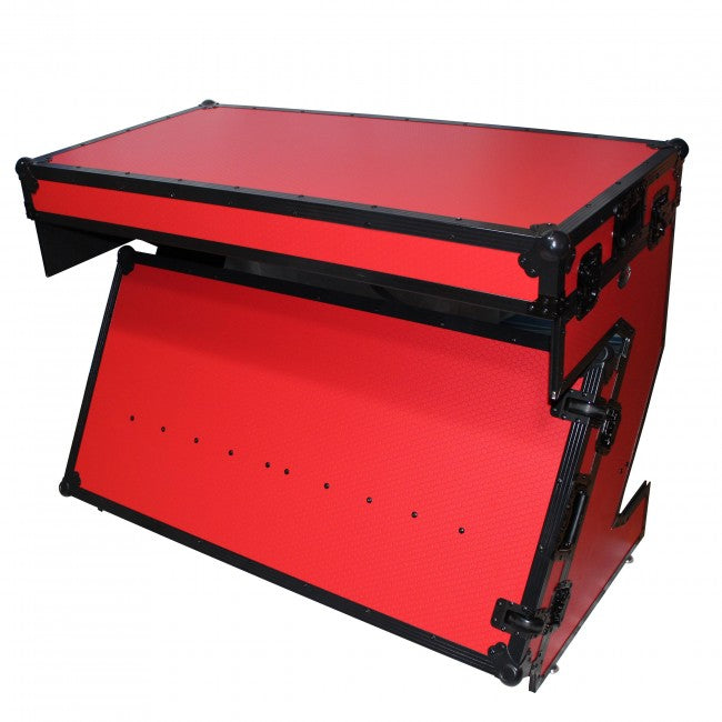 ProX Portable Flight Case Z-Style DJ Table W/Handles & Wheels - Black on Red