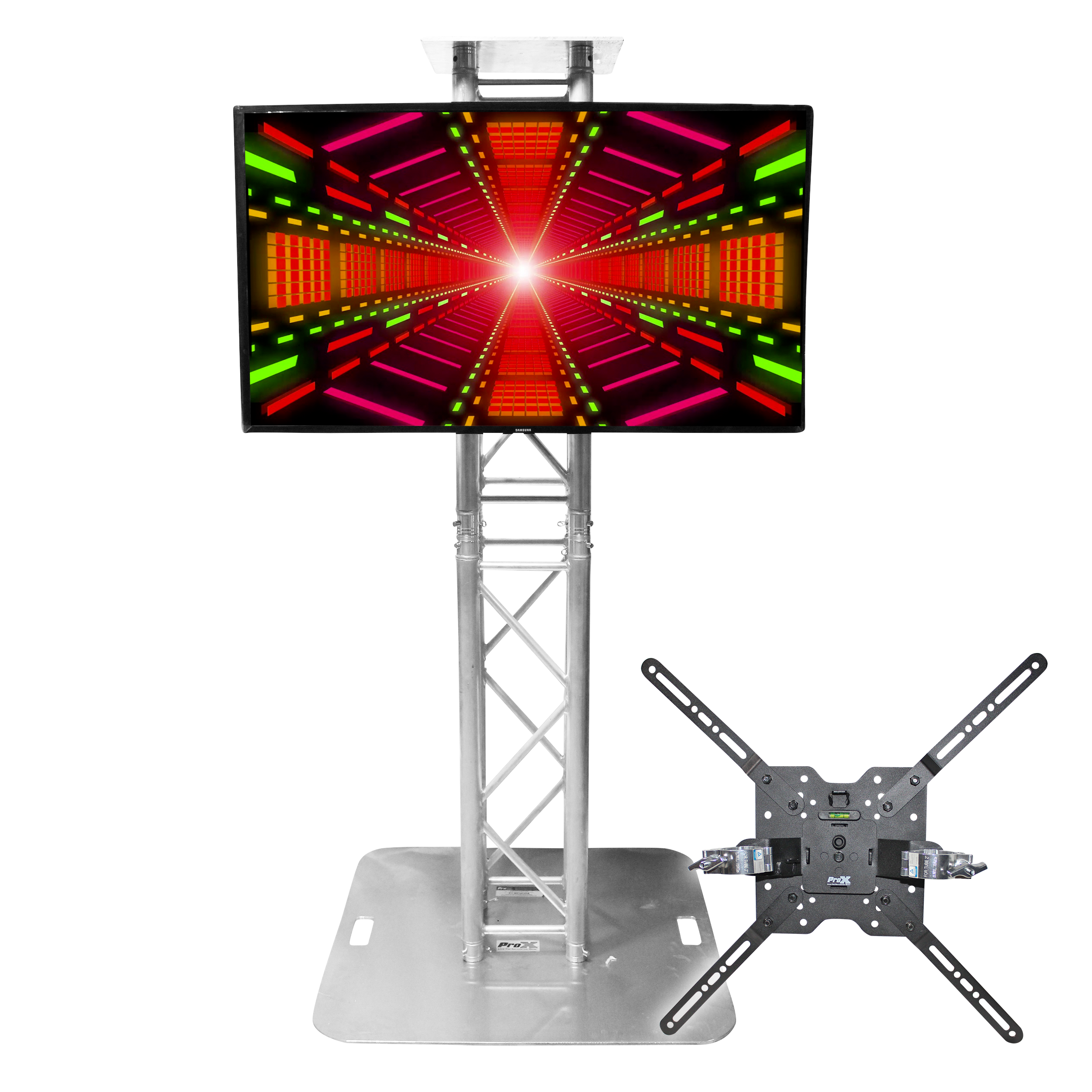 ProX XT-MEDIAMOUNT Universal 32 to 80 TV Bracket Clamp with Vesa Mounting Bracket for F34 F32 12 Bolt Truss or Speaker Stands