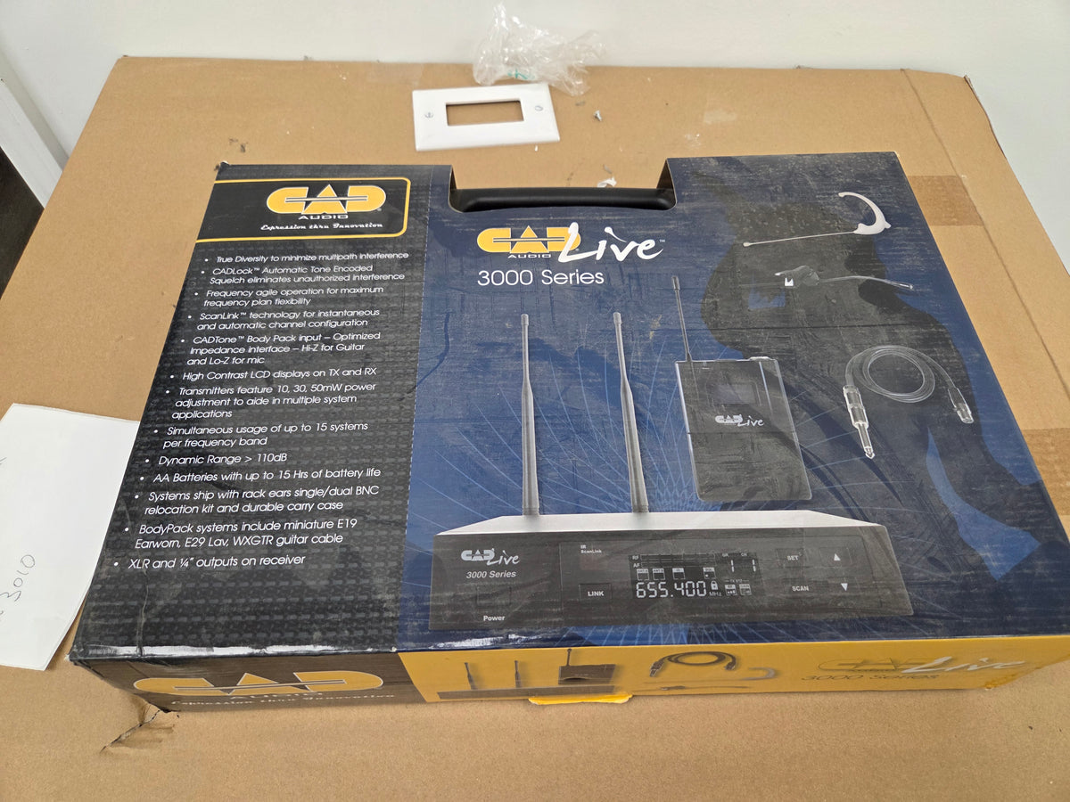 CAD WX3010S Wireless Bodypack Microphone System with Lavalier, Earset, and Guitar Cable - B-Stock