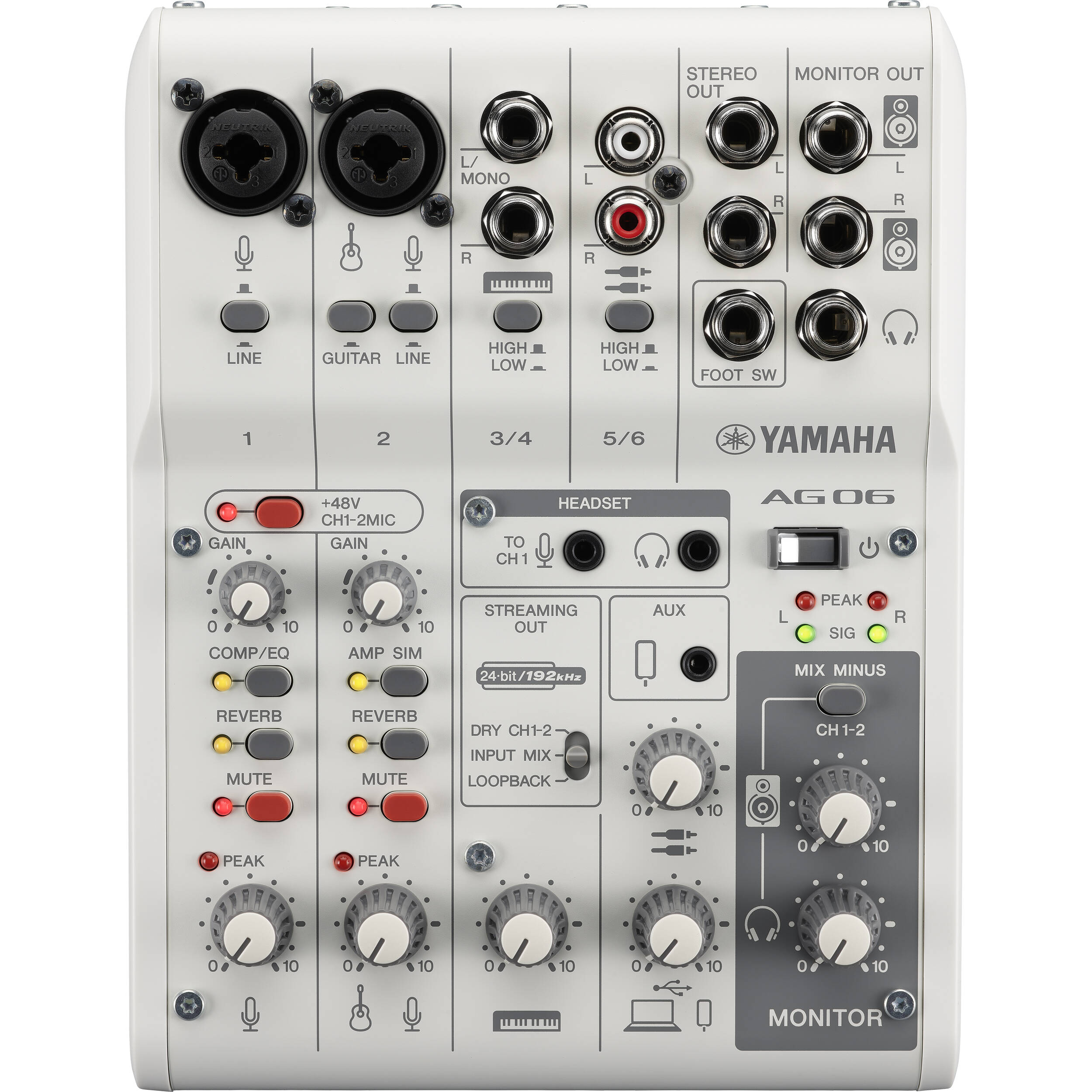 Yamaha AG06MK2 6-Channel Mixer and USB Audio Interface (White