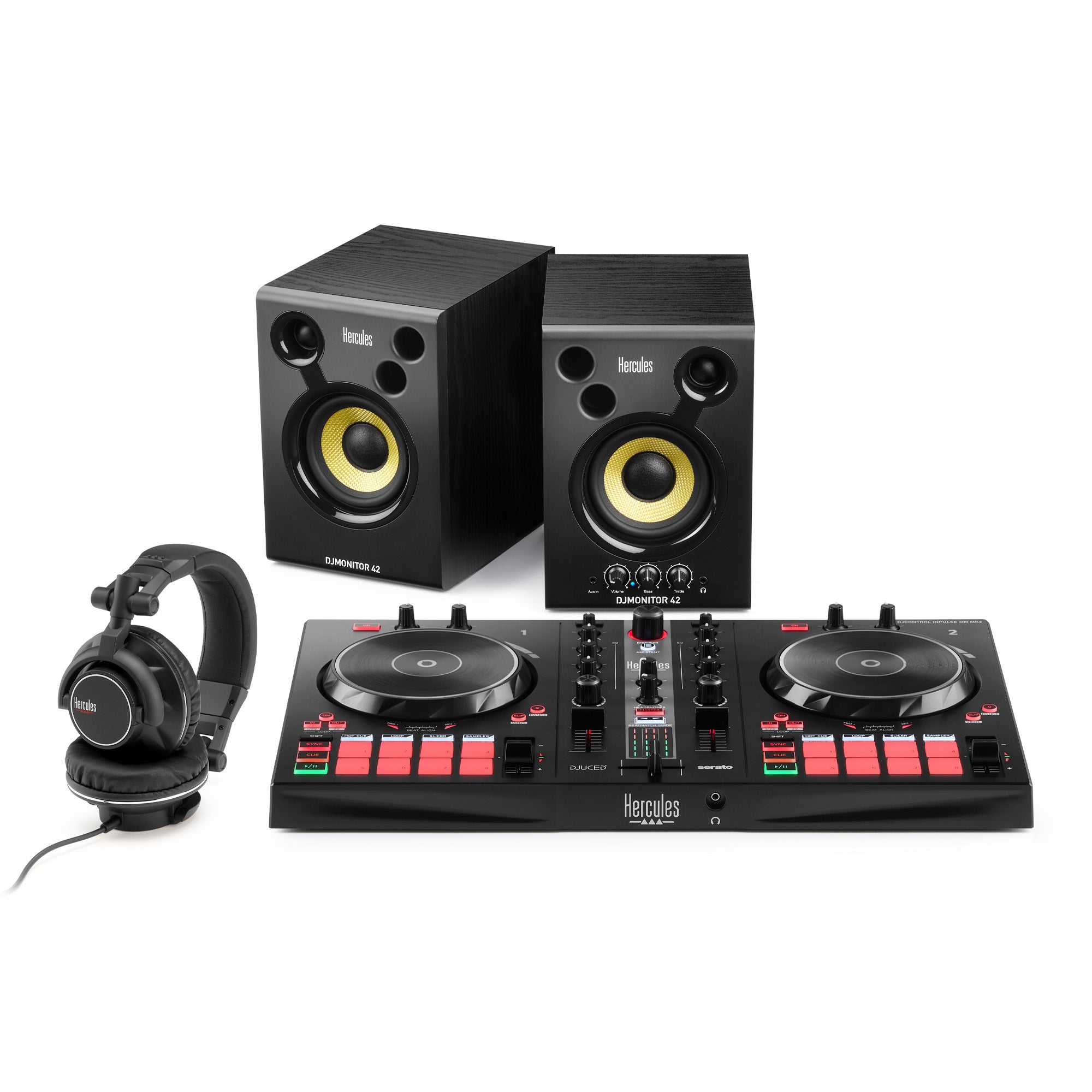 Hercules DJ Essentials Kit All-in-One Kit to Learn to DJ with DJControl Inpulse 300 Controller, Monitors, and Headphones