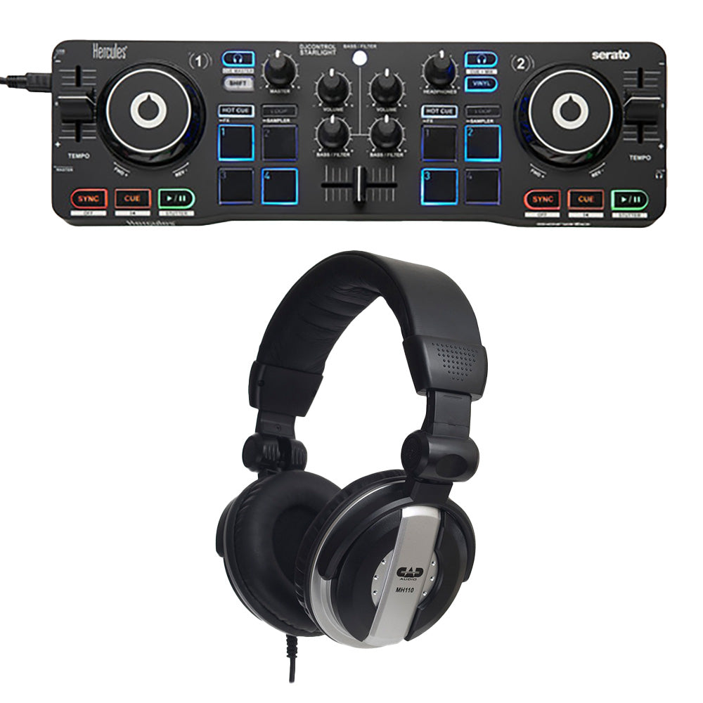 Hercules DJ Control Starlight Compact Controller with MH110 Studio Headphones
