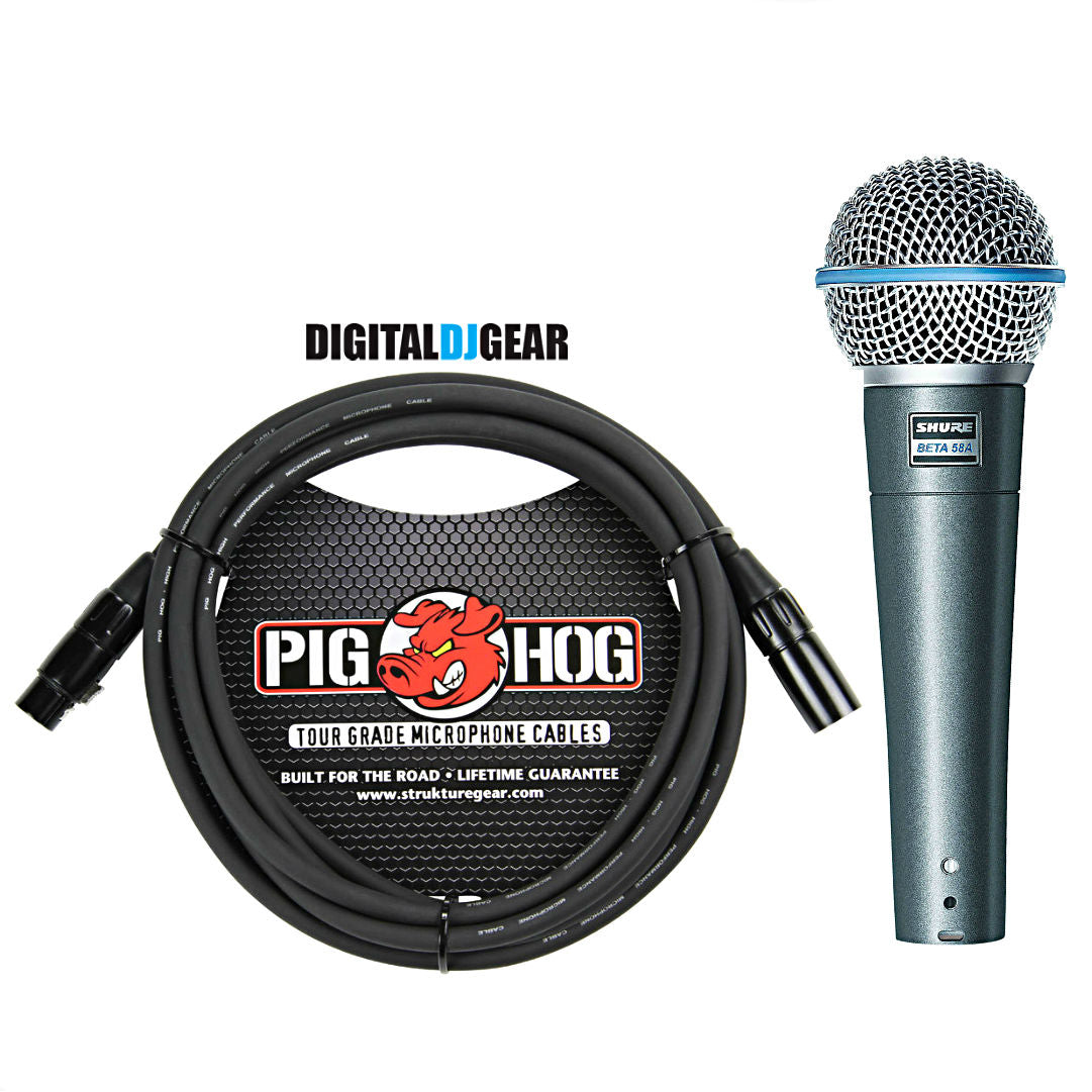 Shure BETA58A Handheld Dynamic High Output Vocal Microphone w/ Pig Hog Cable